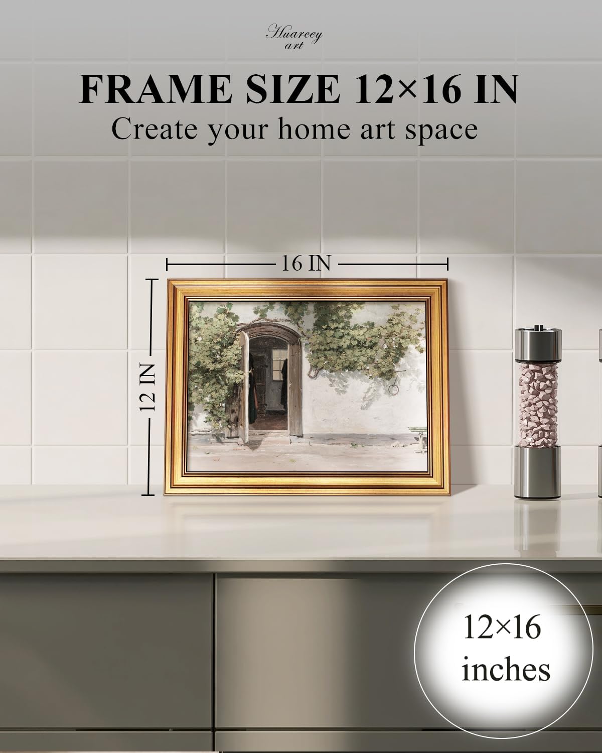 WHASAYART Gold Framed Vintage Wall Art Vineman Climbing The Walls Farmhouse Wall Decor Opening Door Oil Painting Picture Canvas Print Art Home Decor Aesthetic for Bedroom Bathroom Office 12x16in