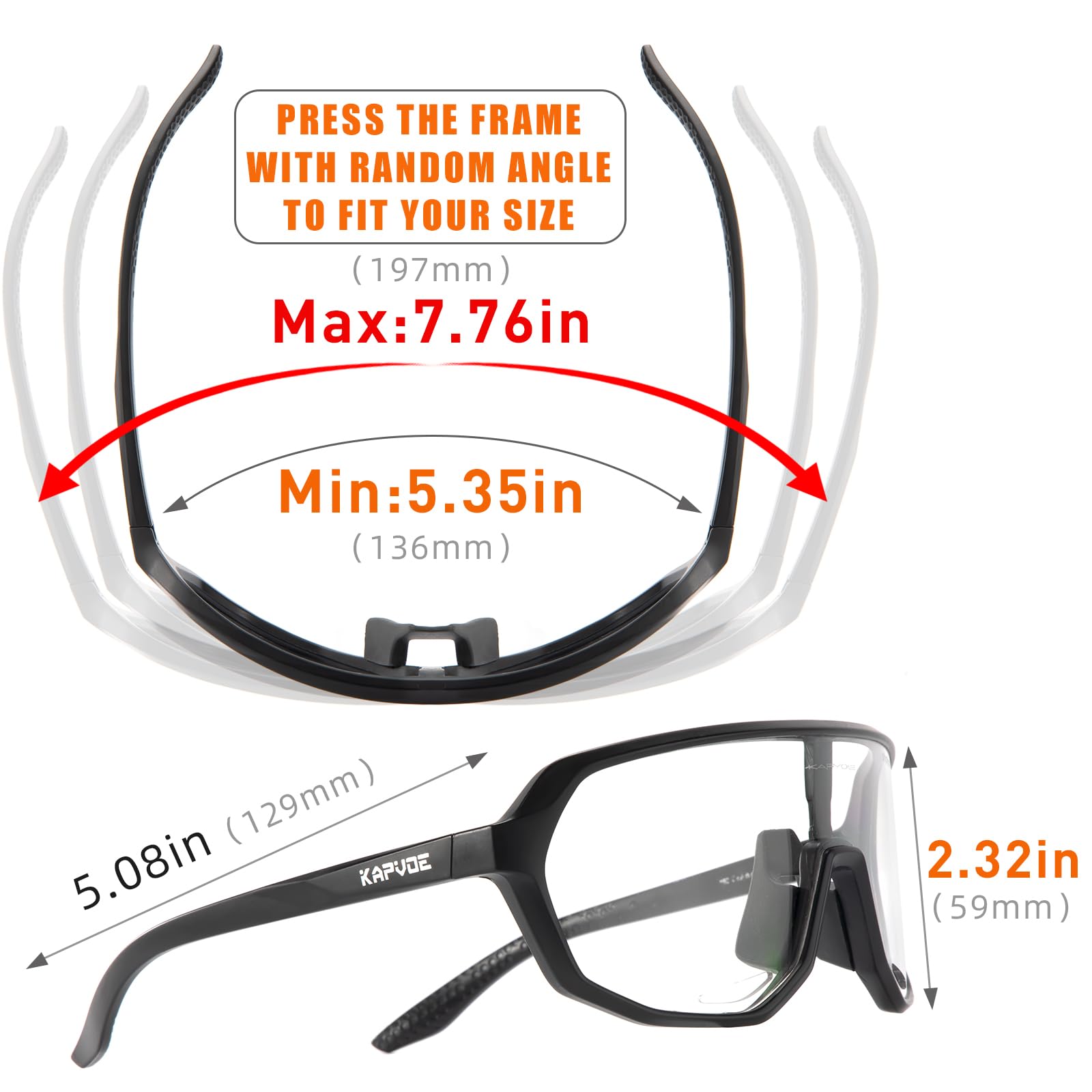 KAPVOE Gafas de Ciclismo Fotocromáticas para Hombres y Mujeres, Gafas de Sol para Bicicleta de Montaña, Gafas Deportivas, Protección UV K63
