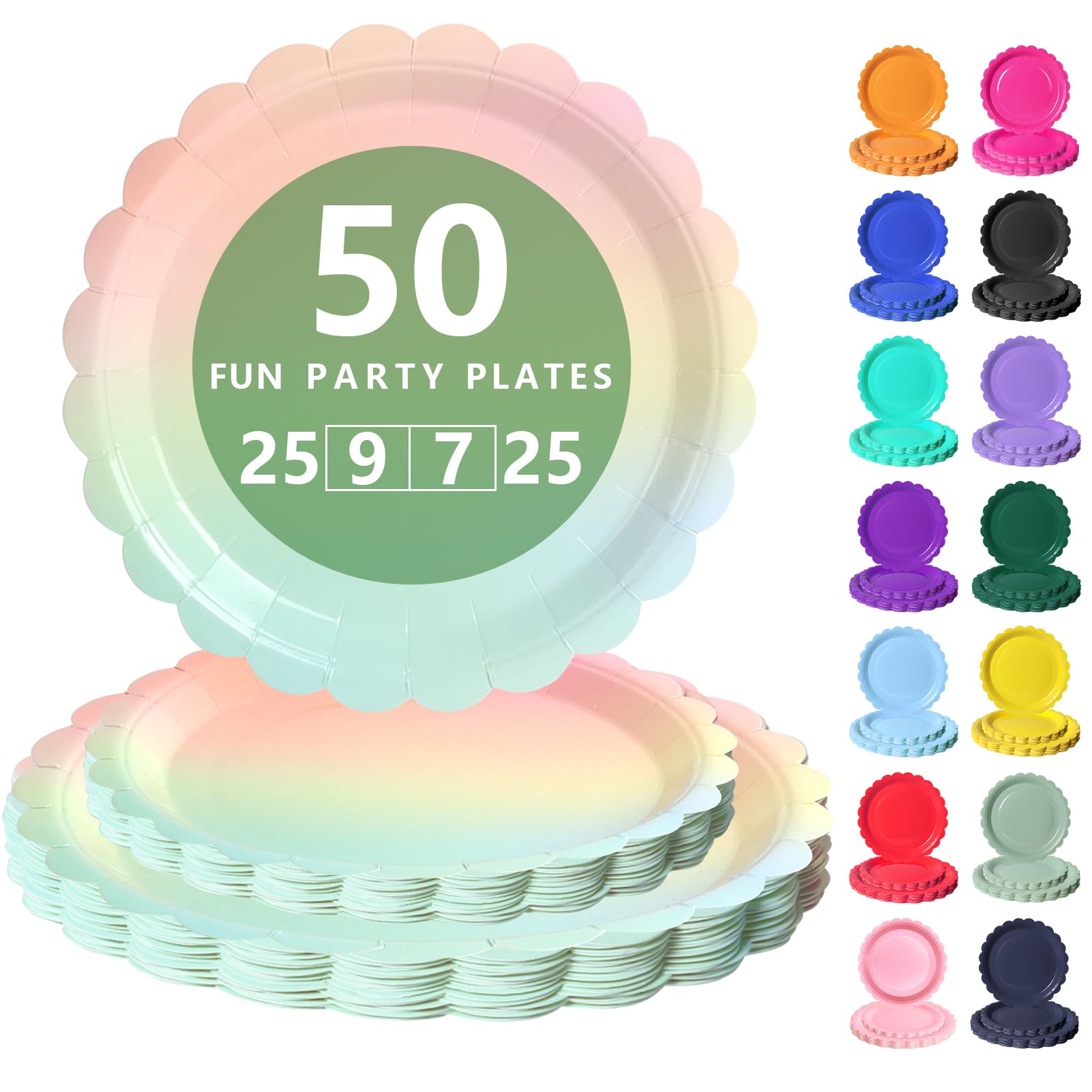 Nkaiso 50 Pcs Rainbow Disposable Party Paper Plates Set