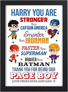PERSONALISED Superhero Page Boy Best Man Usher Gift - Super Hero Page Boy Thankyou Gifts - Thank You Presents for Page Boy Wedding Party Favours - A5 A4 Framed Prints