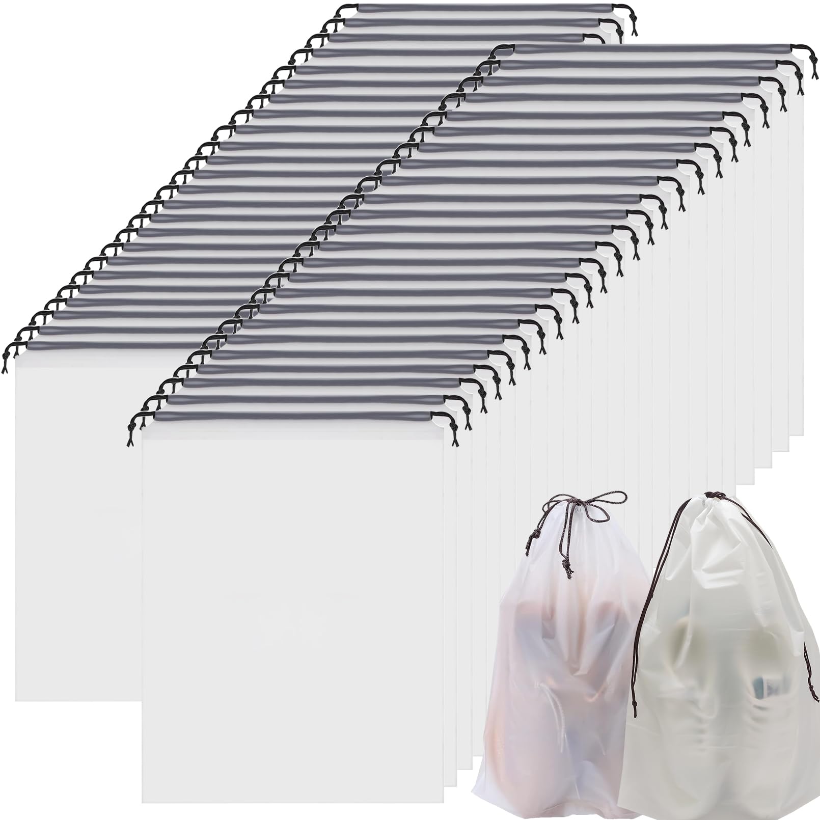 50 Stück Schuhbeutel für Reisen, große transparente Schuhaufbewahrungsbeutel mit Seil für Männer und Frauen, transparente Reise-Schuhbeutel zum Verpacken, wasserdichte Staubbeutel mit