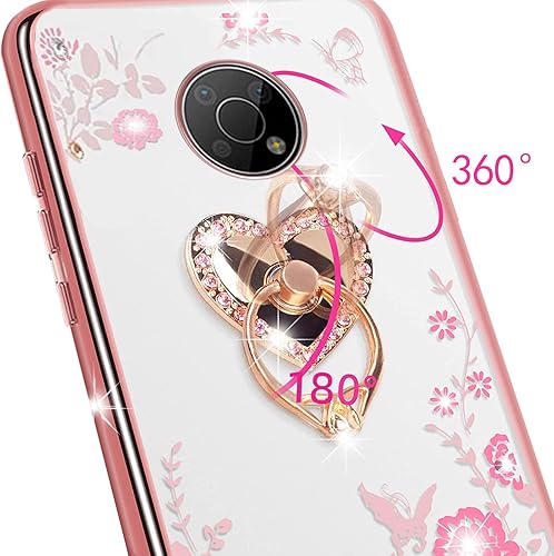 Miniatura 4 de KuDiNi Funda para Nokia G300, Nokia G300 5G para mujer, con purpurina, suave, mariposa, corazón, floral, transparente, funda protectora con función