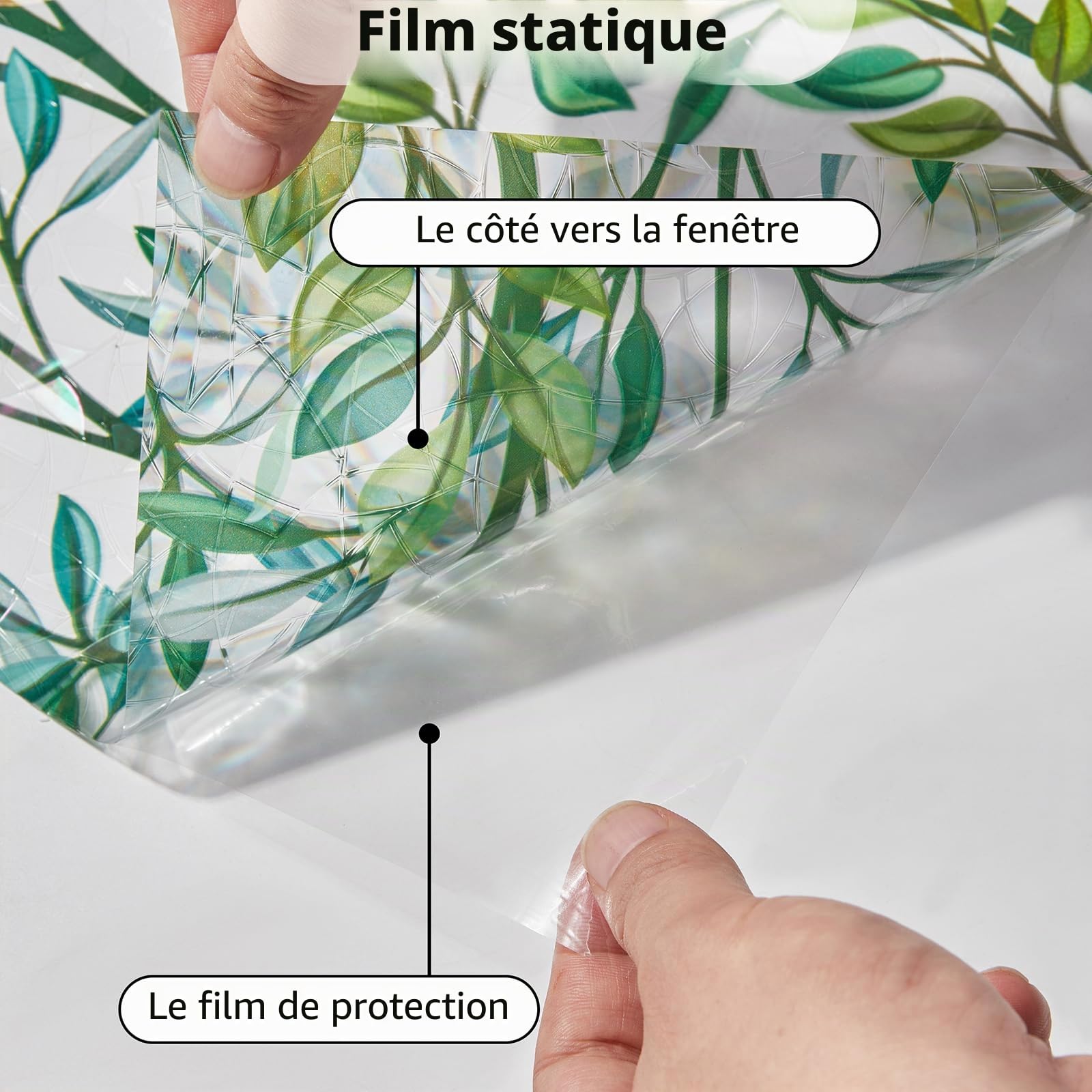 NINETREXFilm d'écran d'intimité pour fenêtre, Film décoratif 3D pour fenêtre, Film de Protection Solaire pour Porte vitrée, Couverture de fenêtre de décoration de Maison Non adhésive,90x400cm