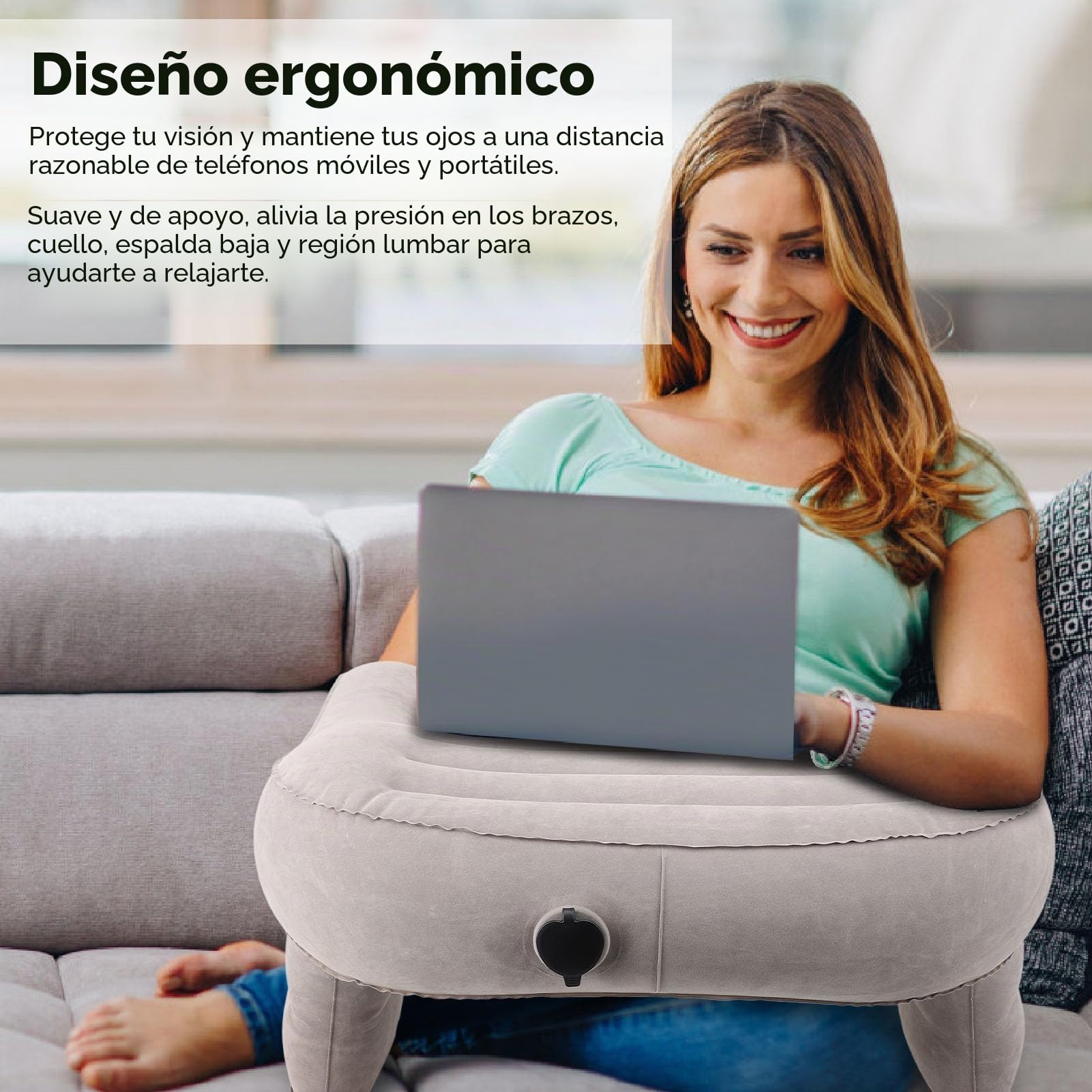 Almohada de Lectura para Juegos, Cojín de Escritorio Portátil de Aire Suave para Adultos, Almohada de Lectura de Mesa de Cama Inflable Extra Grande, Cojín para Reposabrazos