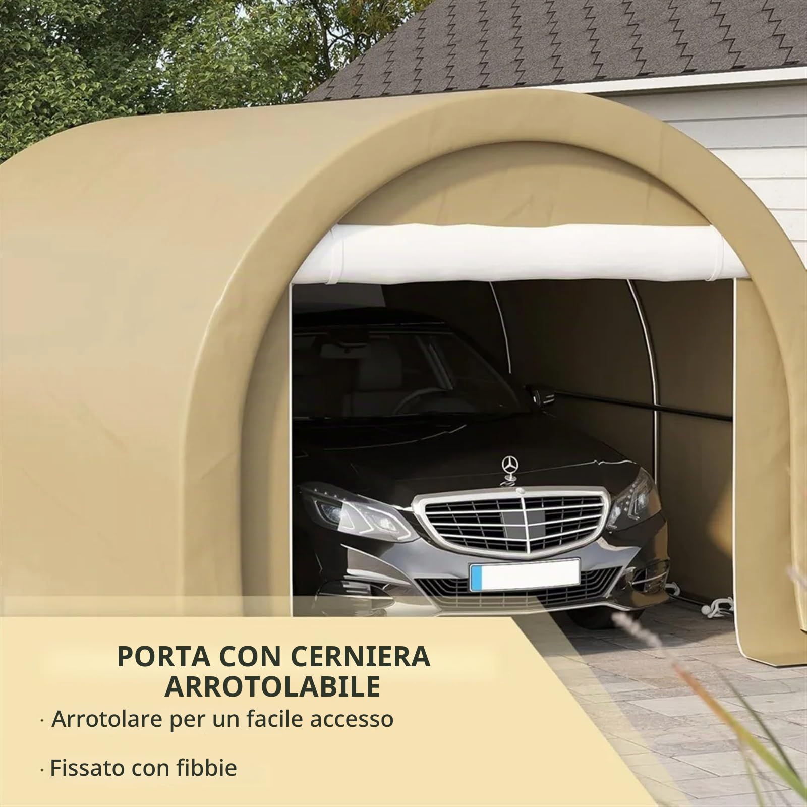 Tettoia Auto per Esterno Carport da 10' x 16', Tenda da Garage Portatile Resistente con Grande Porta con Cerniera, Copertura Anti-UV in PE for Auto Garage Pieghevole per Moto Tenda