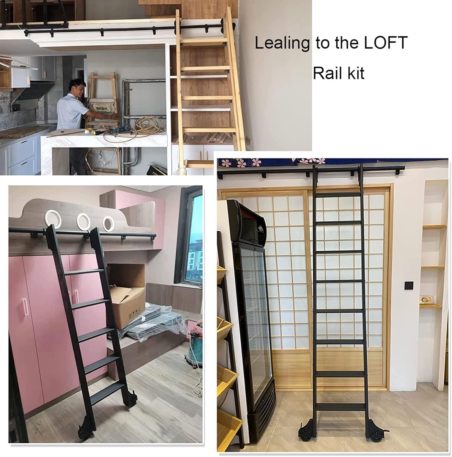Kit de rails télescopiques pour bibliothèque – Rails d'angle noirs rustiques pour Boohelf et Loft – 305 cm – Idéal pour bureau et entrepôt