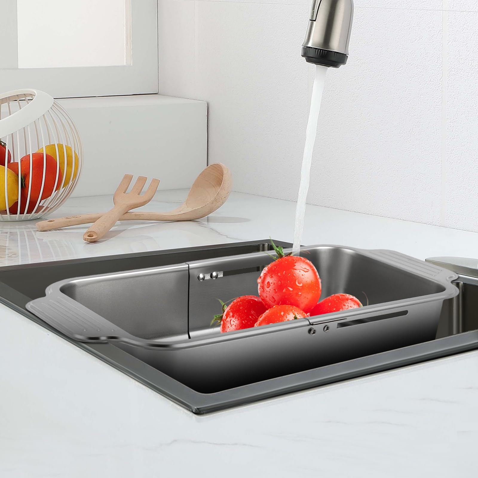 Cestello scolapiatti regolabile, in acciaio inox 304, sopra la