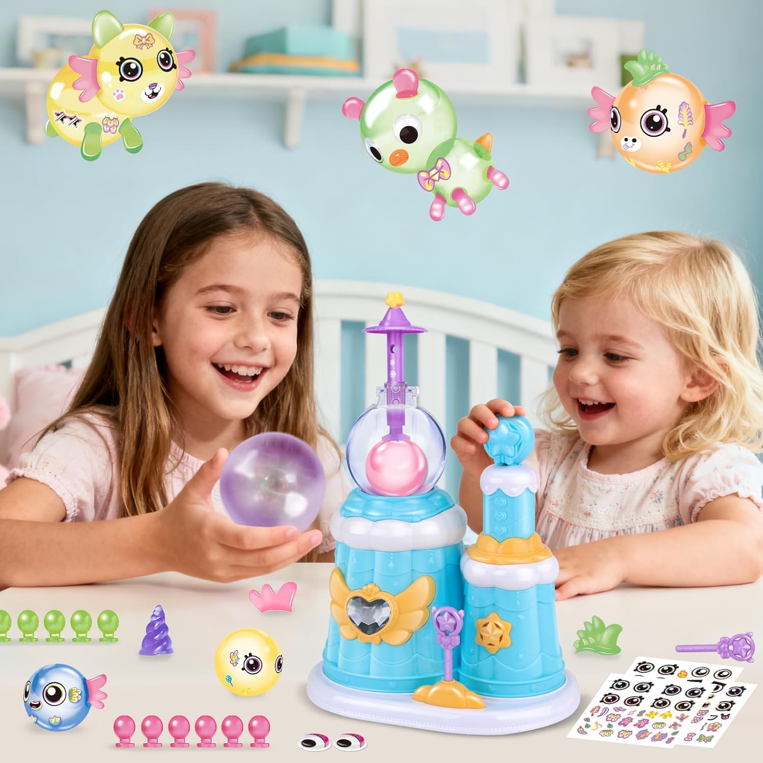 Amy&Benton 195pcs Princess Blue DIY Balloons with Pump, DIY Sticky Balloon Craft Kits for Kids, Balloon Maker Toys with Bouncy Balloons Stickers Accessories, Christmas Birthday Gifts for Girls Boys