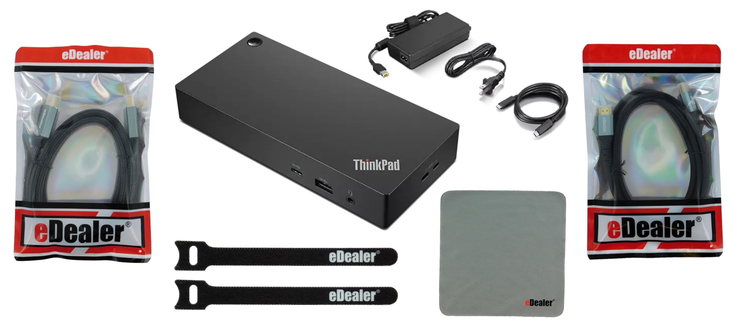 ThinkPad Universal USB-C Dock 40AY0090 | Ein-Kabel-Docking Mit 100W Ladung | Inkl. EDealer Starter-Set (Kabel, Tuch, Kabelbinder)