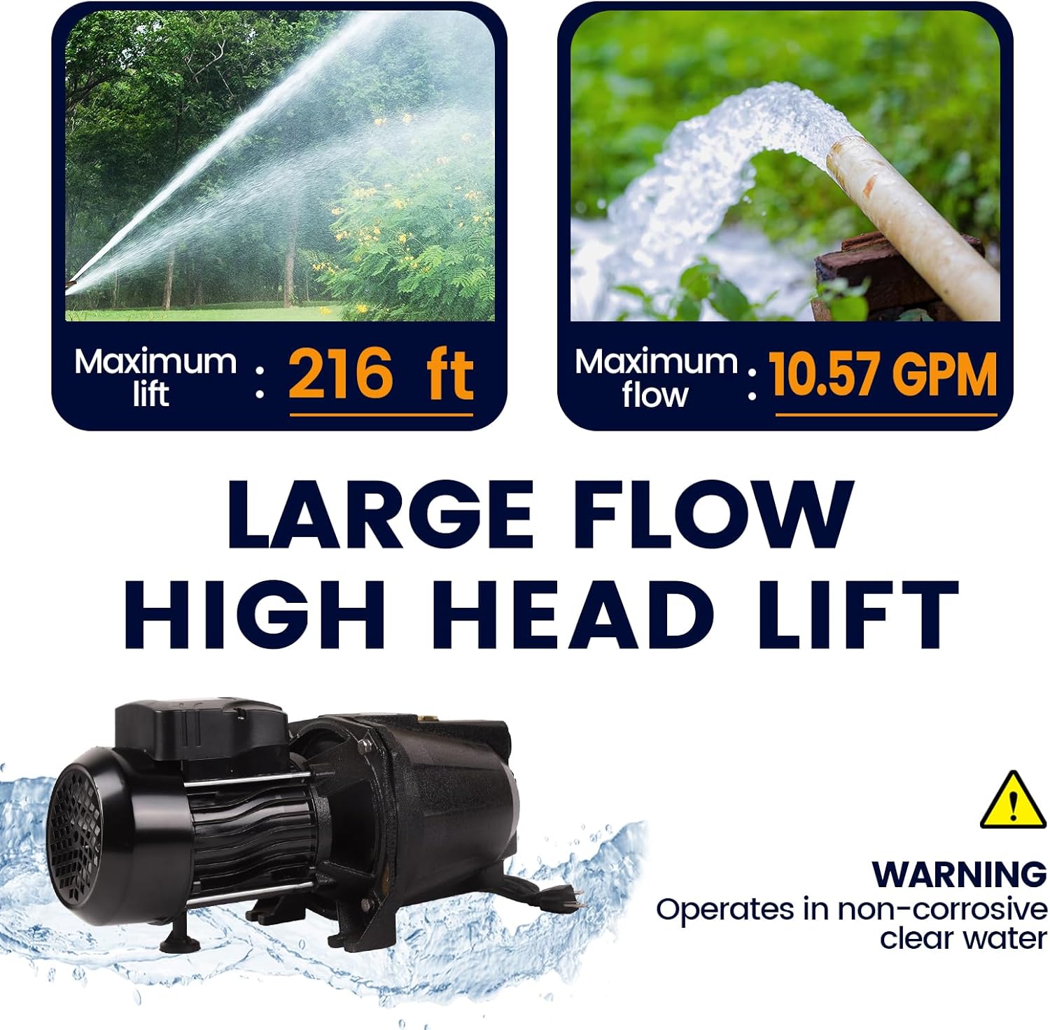 Doppy 1HP Shallow Well Jet Pump Stainless Steel, 10.57GPM Jet Pump, Garden Pump 110V/60Hz,216 Ft Head, for Lawn, Farm, Water Removal, Garden