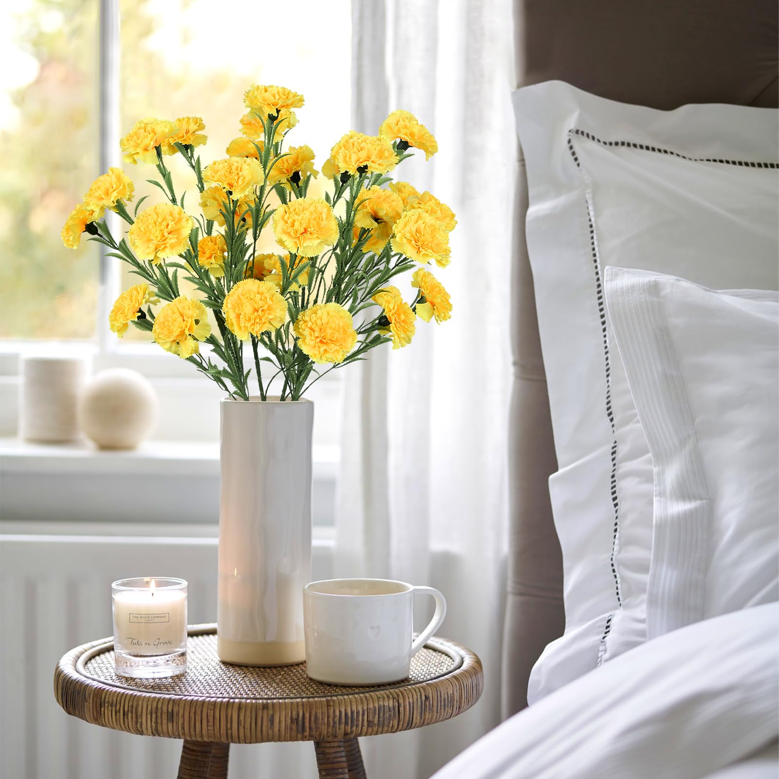 IPOPU Gelbe Nelken, künstliche Blumen, 6 Stück, künstliche Nelken, Seidenblumen, 83,8 cm lange Blumen für hohe Vasen für Hochzeit, Zuhause, Tischdekoration, Blumenarrangement, Gelb