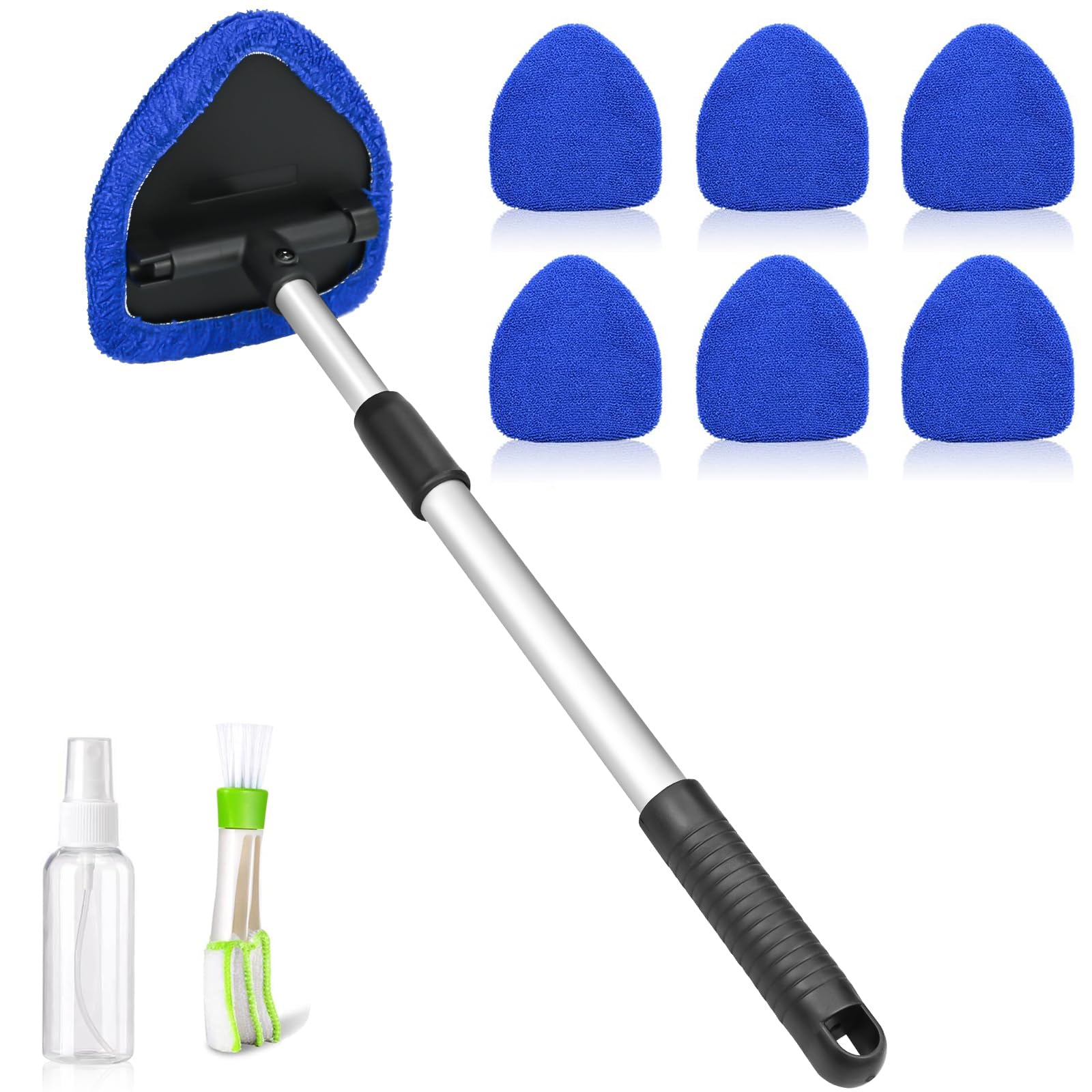 ZHYOPING 9Pcs Autoscheiben Innenreiniger Set,Einziehbares Werkzeug zur Reinigung der Windschutzscheibe,6 Mikrofaserpads,Sprühflaschen,Klimaanlagenbürste
