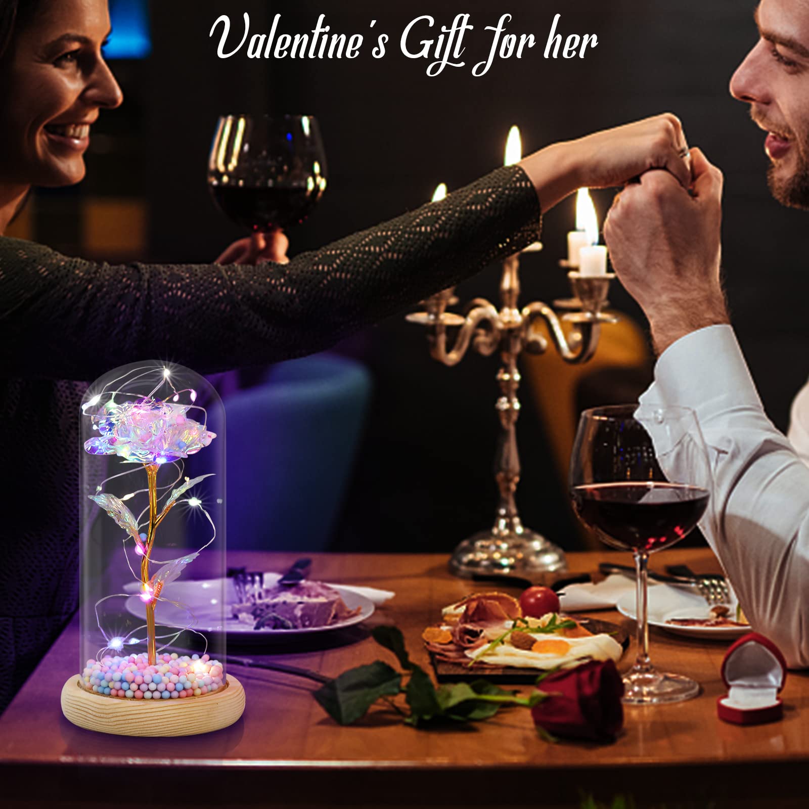 Rosa Eterna In Vetro Con Luci LED, Fiore Artificiale Galassia, Regalo Romantico Per Lei, Festa Della Mamma E San Valentino - 2
