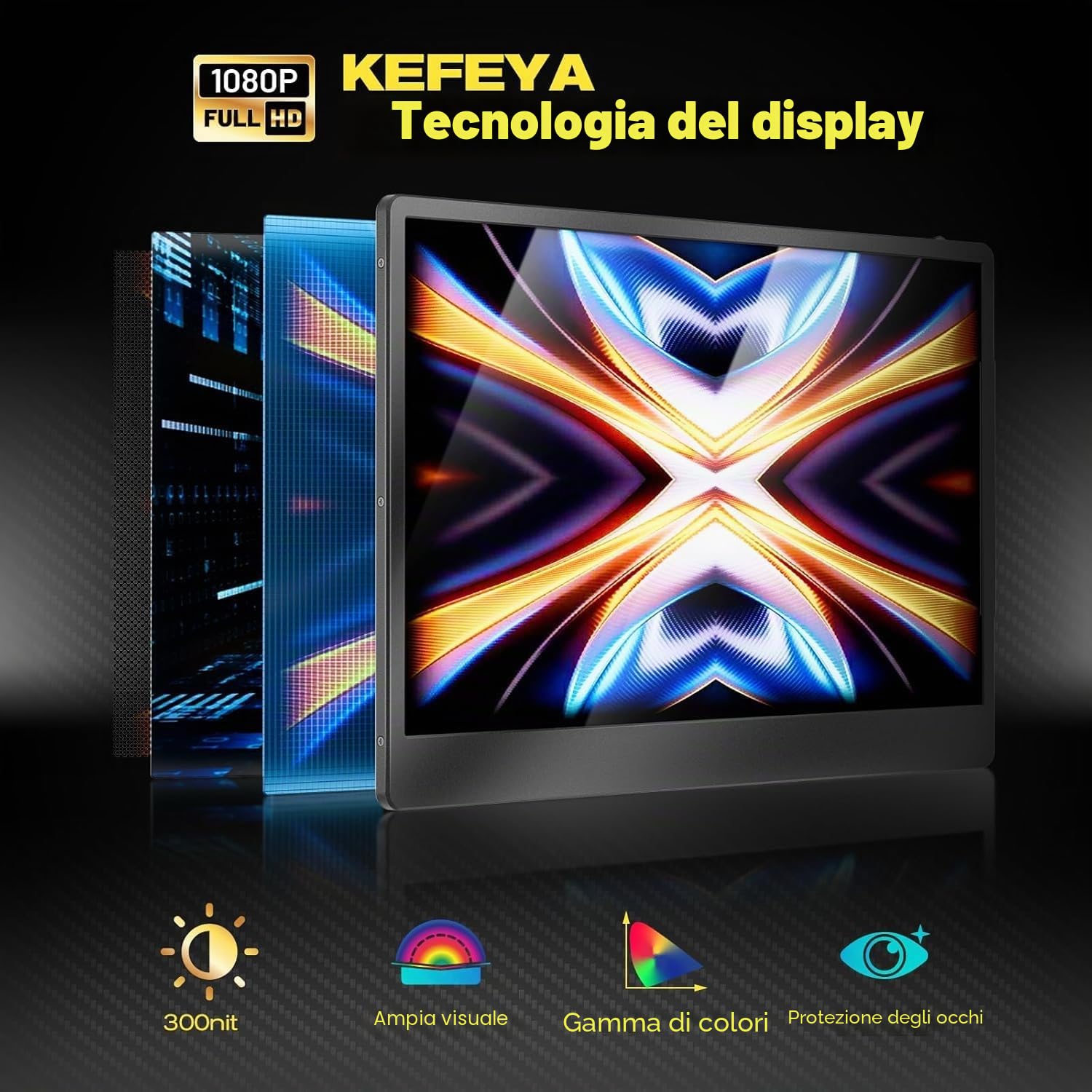 KEFEYA Monitor Portatile per Laptop, Display IPS Full HD da 14", Estensore dello Schermo del Laptop, Compatibile con Mac Windows Chrome da 13"-17"
