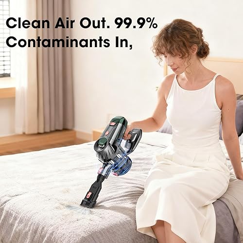 Miniatura 8 de Aspiradora inalámbrica, mejorada de 150 W, 15 KPA, 70 minutos, aspiradora de caña y doblado, potente succión, recargable, ligera, para el hogar,