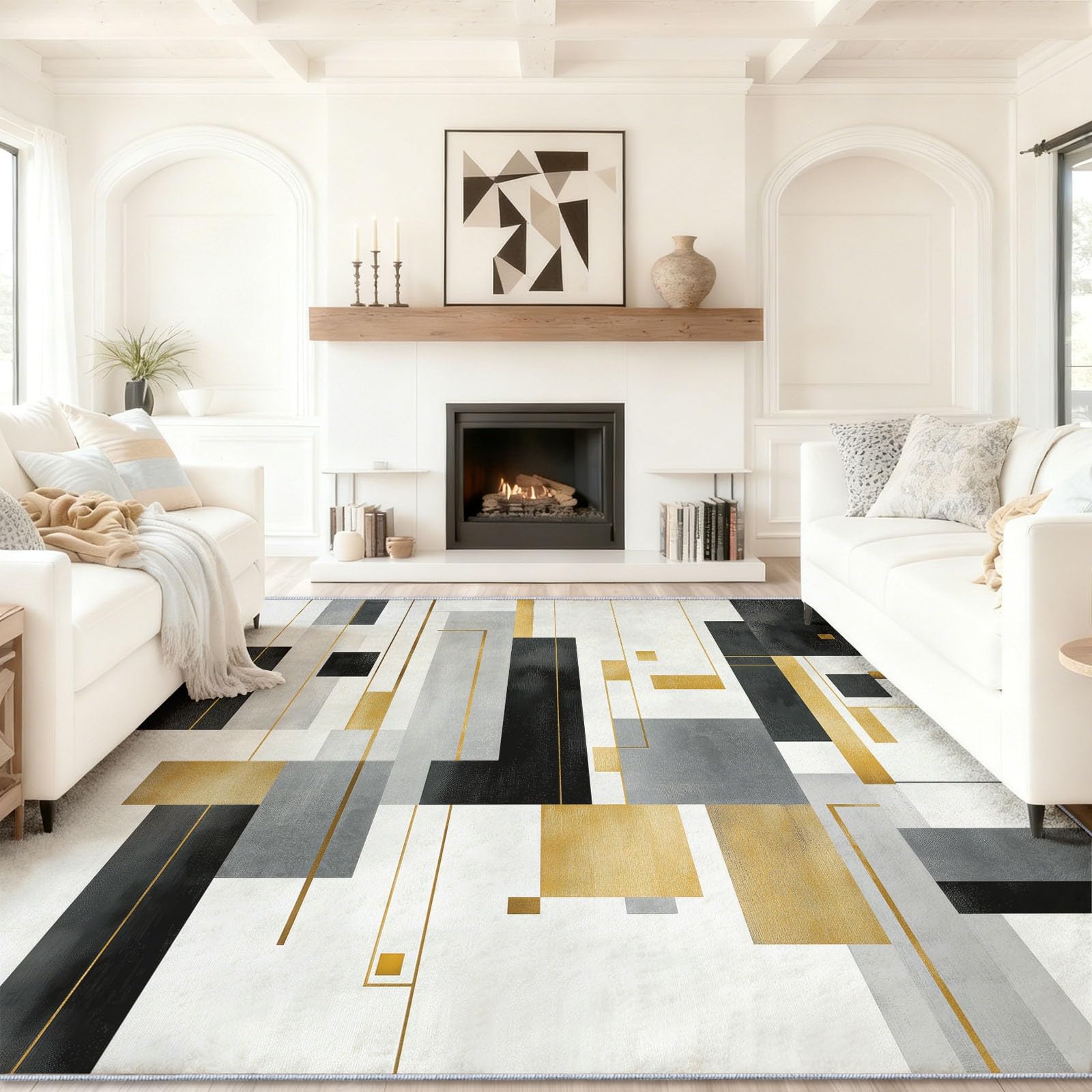 Tapis flanelle douce lavable qui ne glisse pas pour salon familial