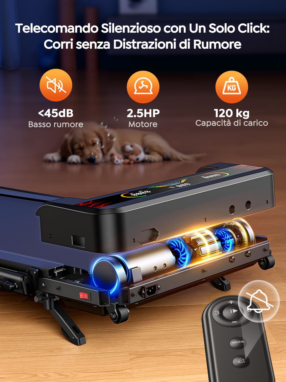 Tapis Roulant Elettrico Pieghevole Salvaspazio con Inclinazione Regolabile, Velocità 12 km/h, Schermo LED Extra Large a Colori, Motore 2.5HP Silenzioso per Casa e Ufficio, Ideale come Regalo