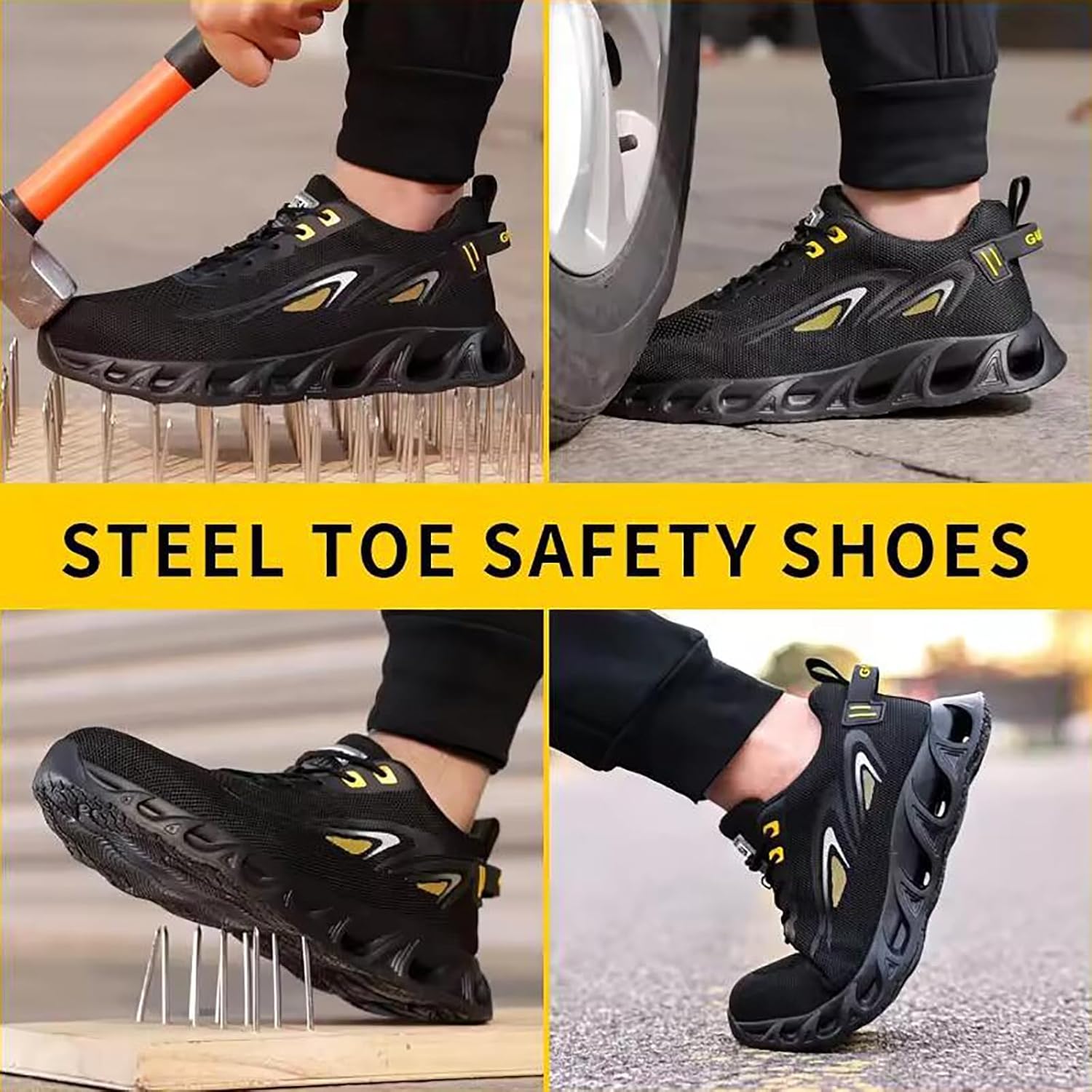 Men's Work Shoes, Safety Trainers Shoes, Anti-Smash and Anti-stab, Steel Toe Cap, Light and Breathable, Soft and Comfortable, 15KN Pressure Resistance,43,I