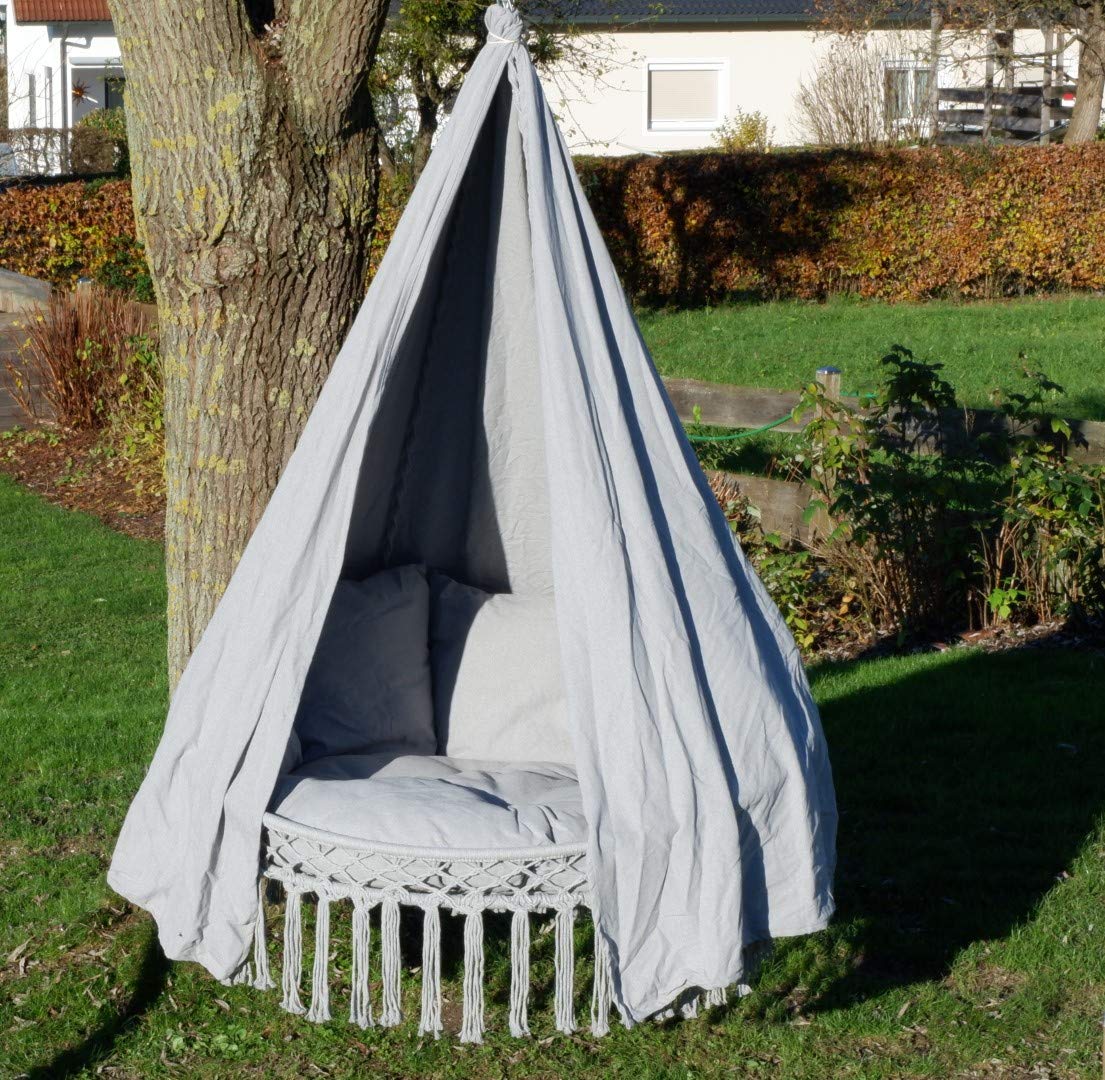 ALEOS. Hängesessel CHILL Schwebeliege Hängelounger Doppellounge Hängenest Hängezelt Hängesofa für 2 Personen mit vielen Kissen und Vorhang in grau faltbar klappbar