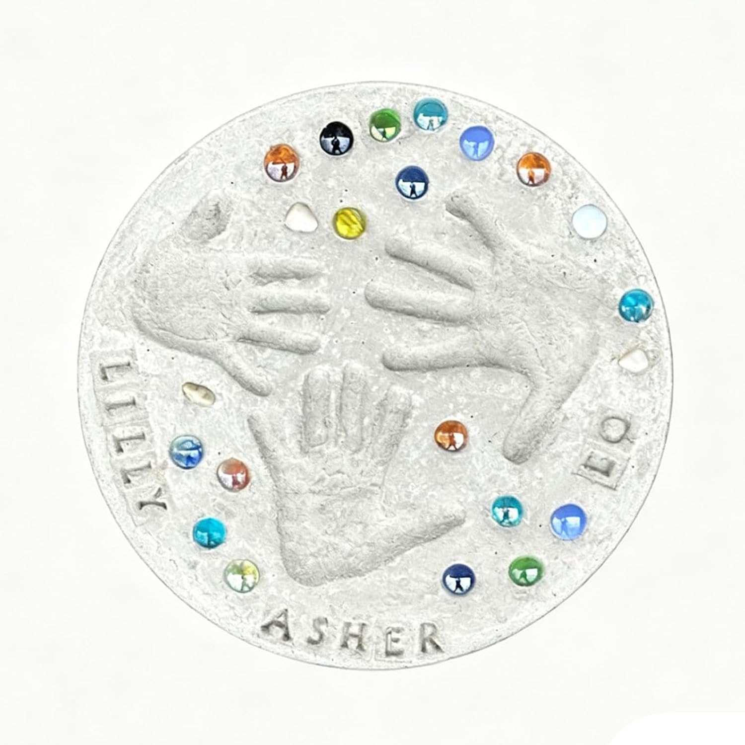 DIY Handprint Gift Kit, Large DIY Handprint Stepping Stone Kit, Indoor Outdoor Family Keepsake Craft Gift, Family Keepsake Art Gift, Includes 1 Mod, 26 Letter Stamps, and Colored Stones (14in)