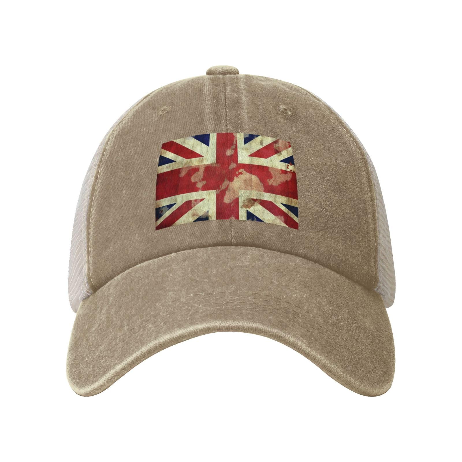 Snapback Trucker Hats Vintage Union Jack British Flag Cowboy Baseball Caps Adjustable Blank Mesh Ball Caps for Men Women, Natural, One size