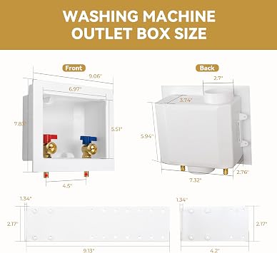 Universal Washing Machine Outlet Box, 1/2-Inch Pex Crimp x 3/4-Inch MHT Connection with Center Drain, Laundry Washer Valve Outlet Box