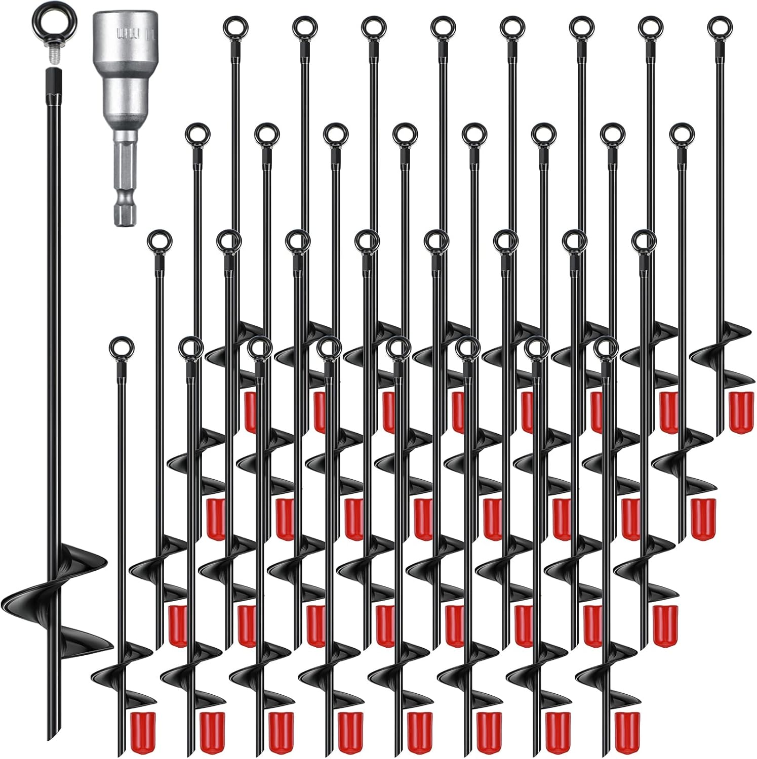 Chumia 12 Pcs 18 Inch Ground Anchor Spiral Blade Heavy Duty Earth Anchors Swing Set Metal Shed Kit for Garden Securing Trees Tents Trampoline Canopies Shelters (Black)