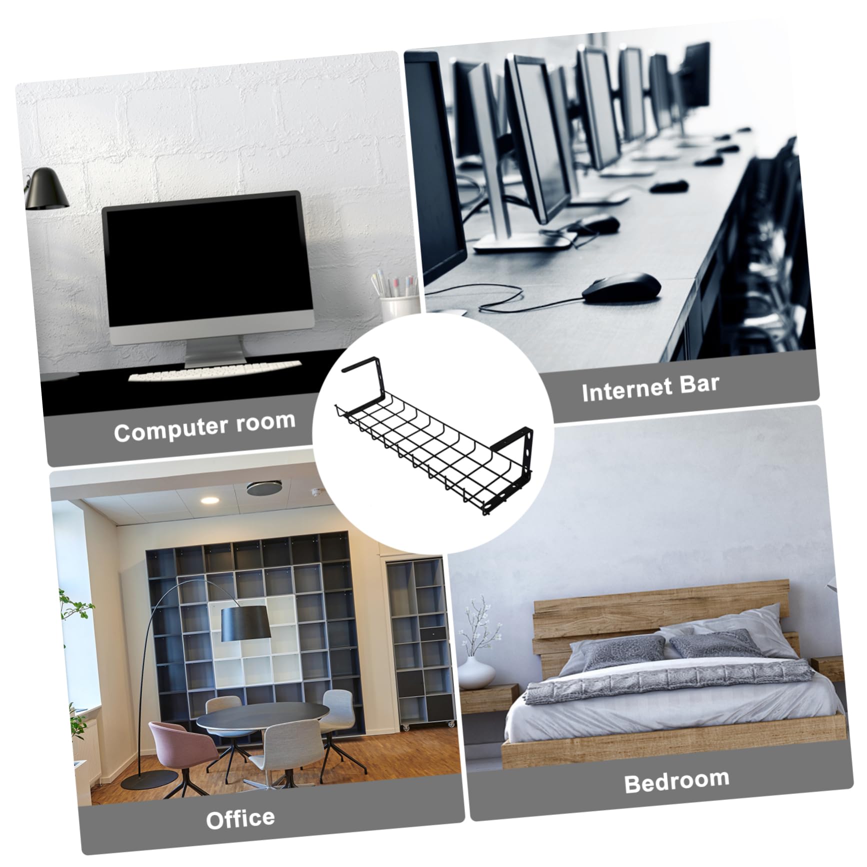 1 pièce Support de Rangement de Câbles sous Bureau Fer Organisateur de Câbles Noir pour Gestion des Fils et Multiprises