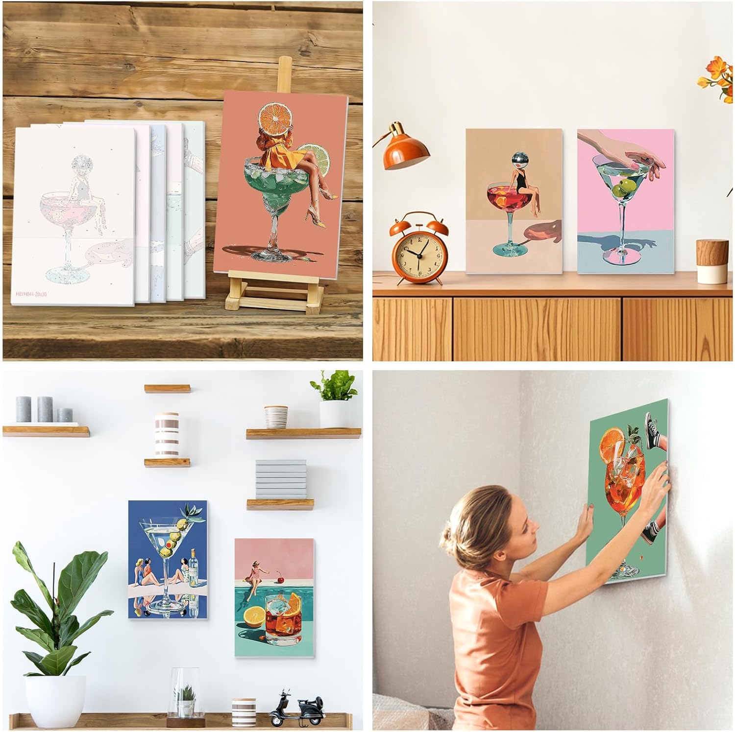 KEYIFA 6 Pack Paint by Numbers Kit, Stretched Canvas Boards for Painting for Adults, No Crease Acrylic Oil Painting for Students Beginners Favor Sip & Paint Party Supplies, 70s Retro Cocktail (8x12)