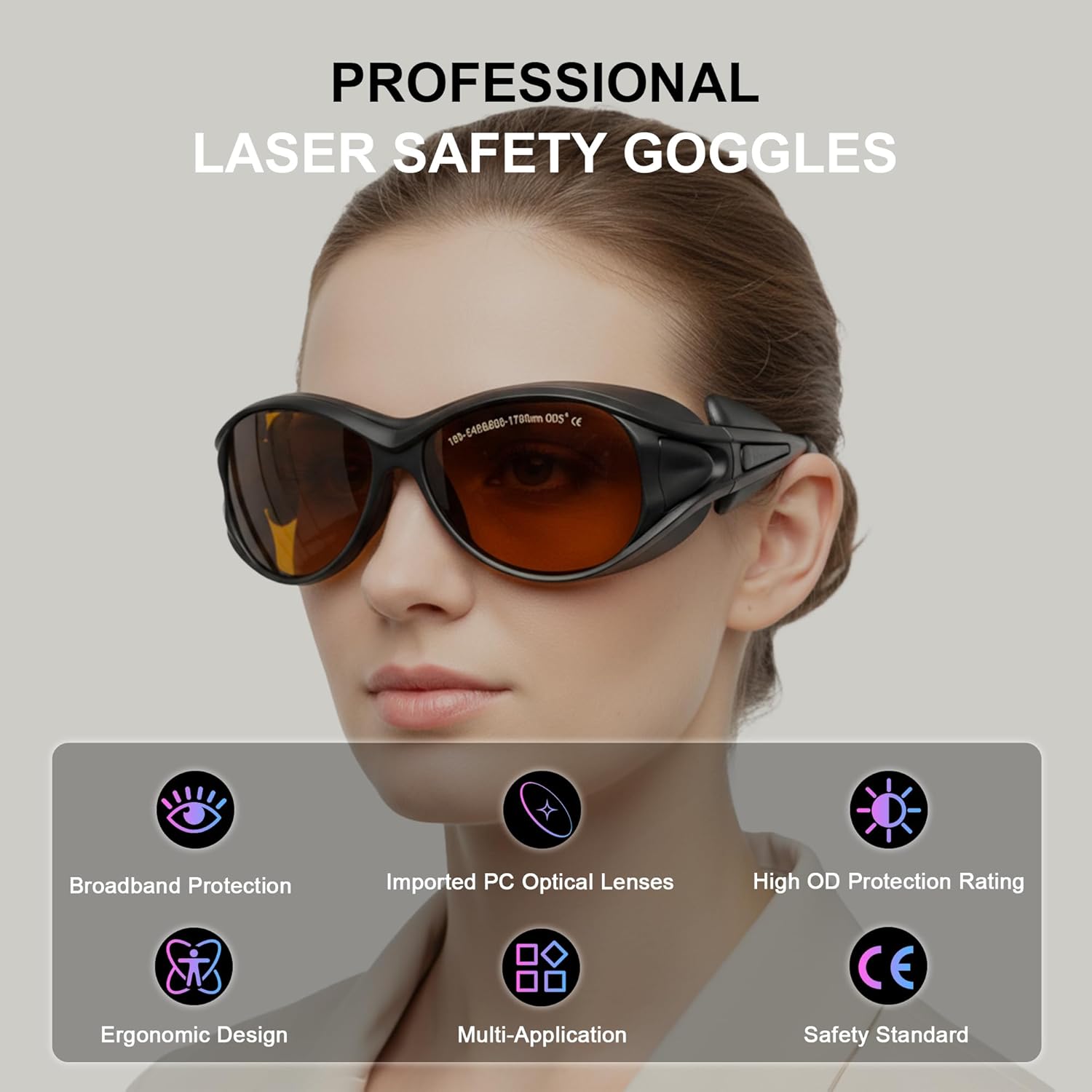 Laser Safety Glasses OD5+ 190-540nm & 800-1700nm - Yag, Blue, Green Laser and UV Light Eye Protection Laser Goggles for 405nm, 445nm, 450nm,532nm, 808nm, 980nm, 1064nm, 1080nm, MCWlaser - Image 2