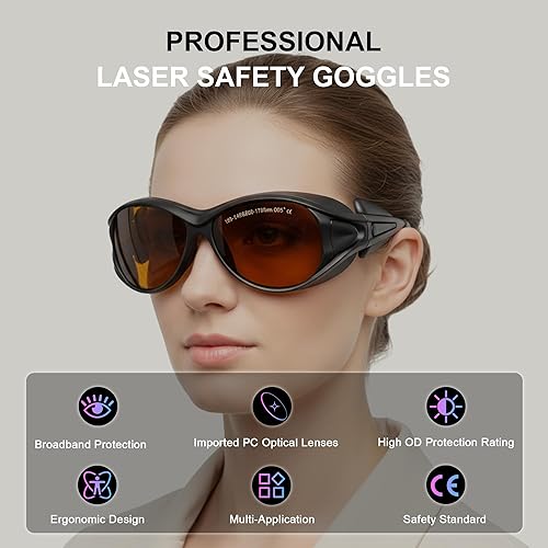 Miniatura 10 de MCWlaser Gafas de seguridad láser para gafas protectoras para 355 nm, 532 nm, 808 nm, 980 nm, 1064 nm (190-540 y 800-1700 nm)
