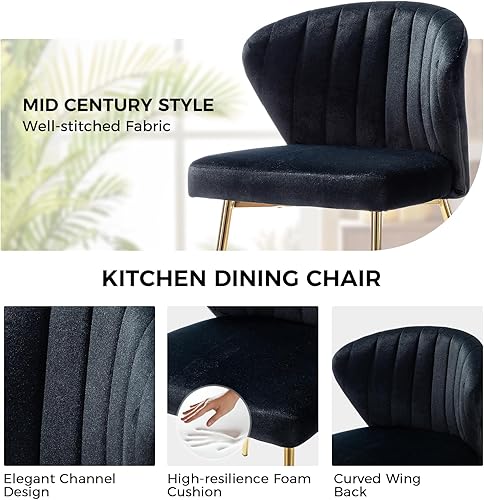 Miniatura 129 de HULALA HOME Silla de comedor de terciopelo, moderna silla de tocador pequeña con respaldo de patas de metal, elegante silla de acento copetuda sin