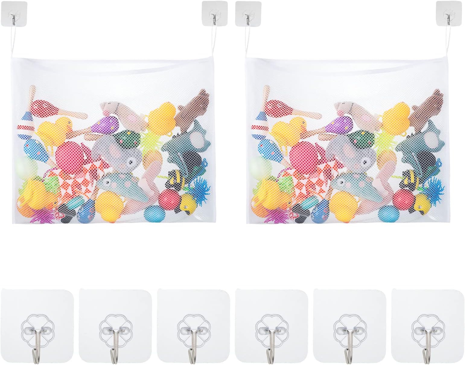Heyu-Lotus 2 Pack Mesh Baby Bath Toy Storage, Large Toy Organiser Net Bag with 6 Ultra Strong Suction Hooks for Kids, Toddlers & Baby Bathroom, Swimming Pool