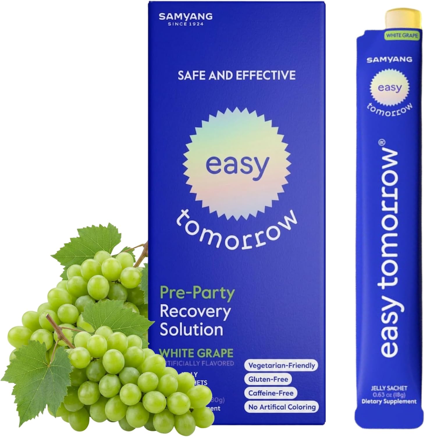 Natural Energy & Morning Vitality Jelly Stick - Daily Korean Skin Health Supplement & After Drinking Support with DHM & Glutathione - K-Beauty Inspired (White Grape Flavor, 10 Sticks)