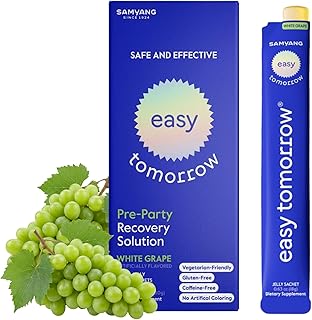 EASY TOMORROW - Natural Energy & Morning Vitality Jelly Stick - Daily Korean Skin Health Supplement & After Drinking Support with DHM & Glutathione - K-Beauty Inspired (White Grape Flavor, 10 Sticks)