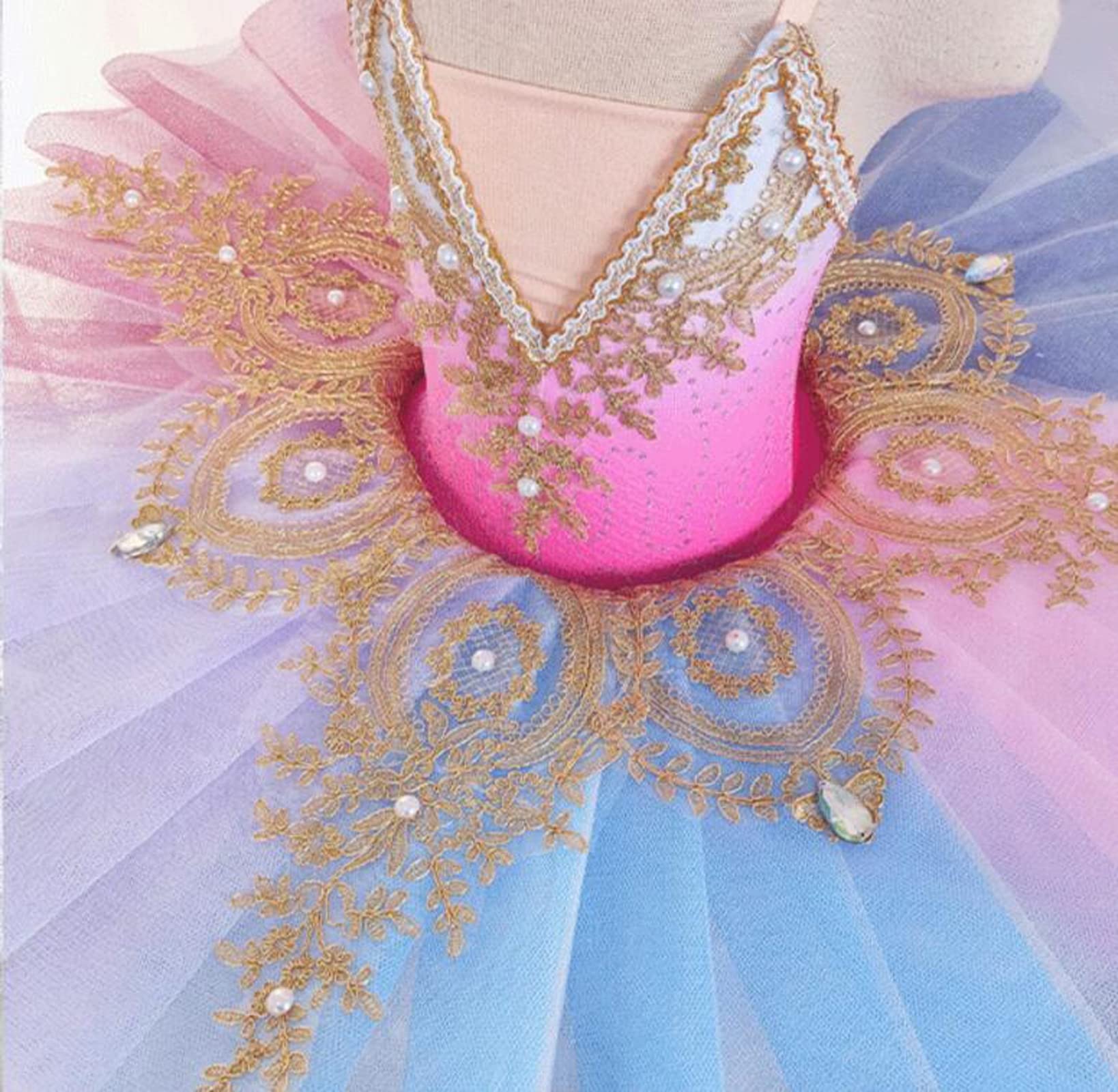 OTMYIGO Vestido de tutú de Ballet Profesional, Disfraz de Baile para niña, Bailarinas, tutú para Fiesta, Vestido de Carnaval,Rosado,150