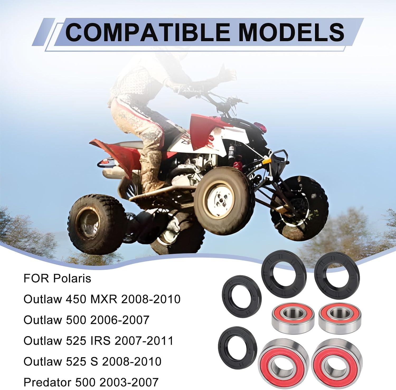 Both Front Wheel Bearing Seal Kits for Polaris Outlaw 450 500 525 2006-2011 Predator 500 2003-2007