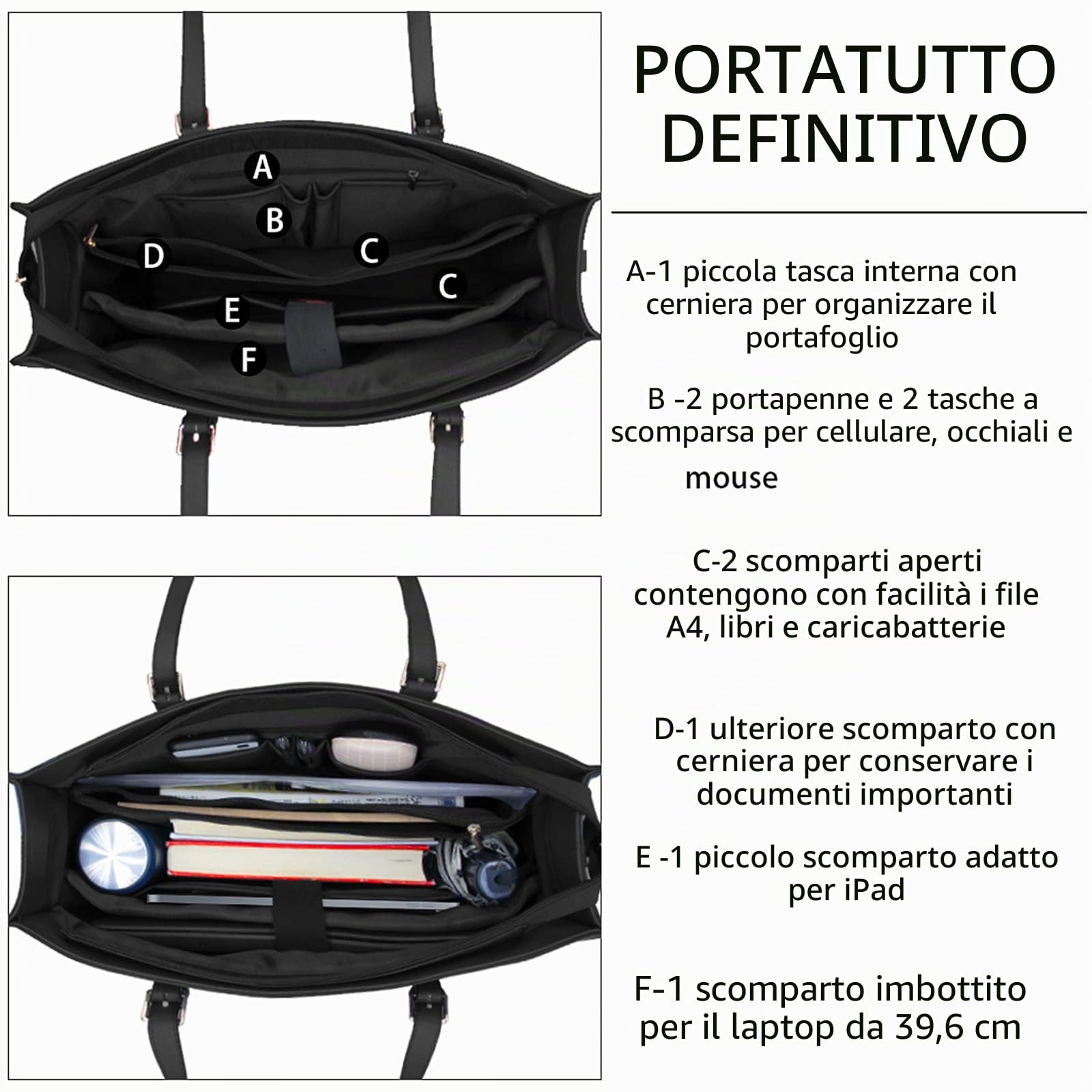 Borsa Donna Borsa a Tracolla per Computer da 15.6 Pollici Grande Impermeabile Borse Laptop Tote in Pelle PU Borsa da Lavoro Business Shopper