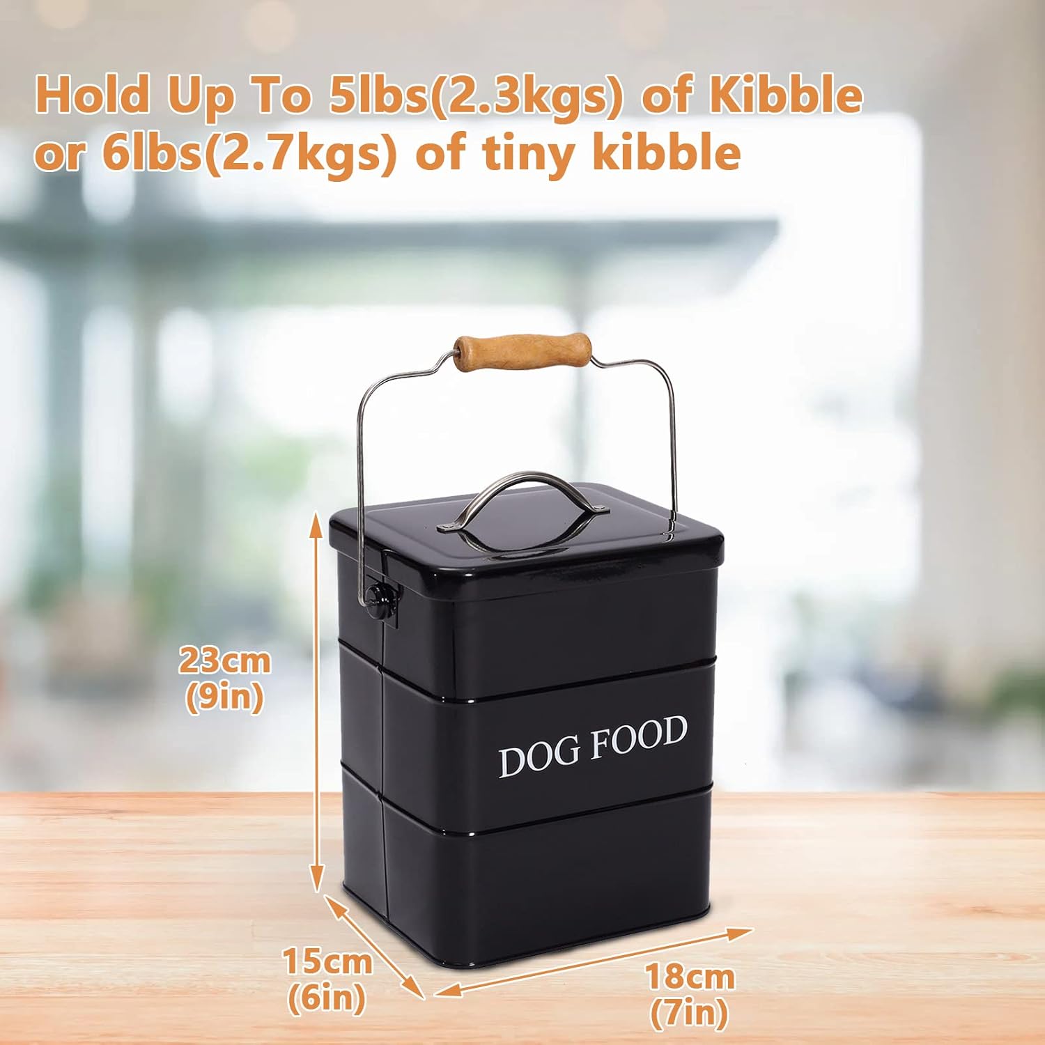 Geyecete Dog Treats tin and dog Food Storage Tin with Lid & with Spoon for dog Food Storage, Medium Pet Food Storage Can-Dog Food-Black