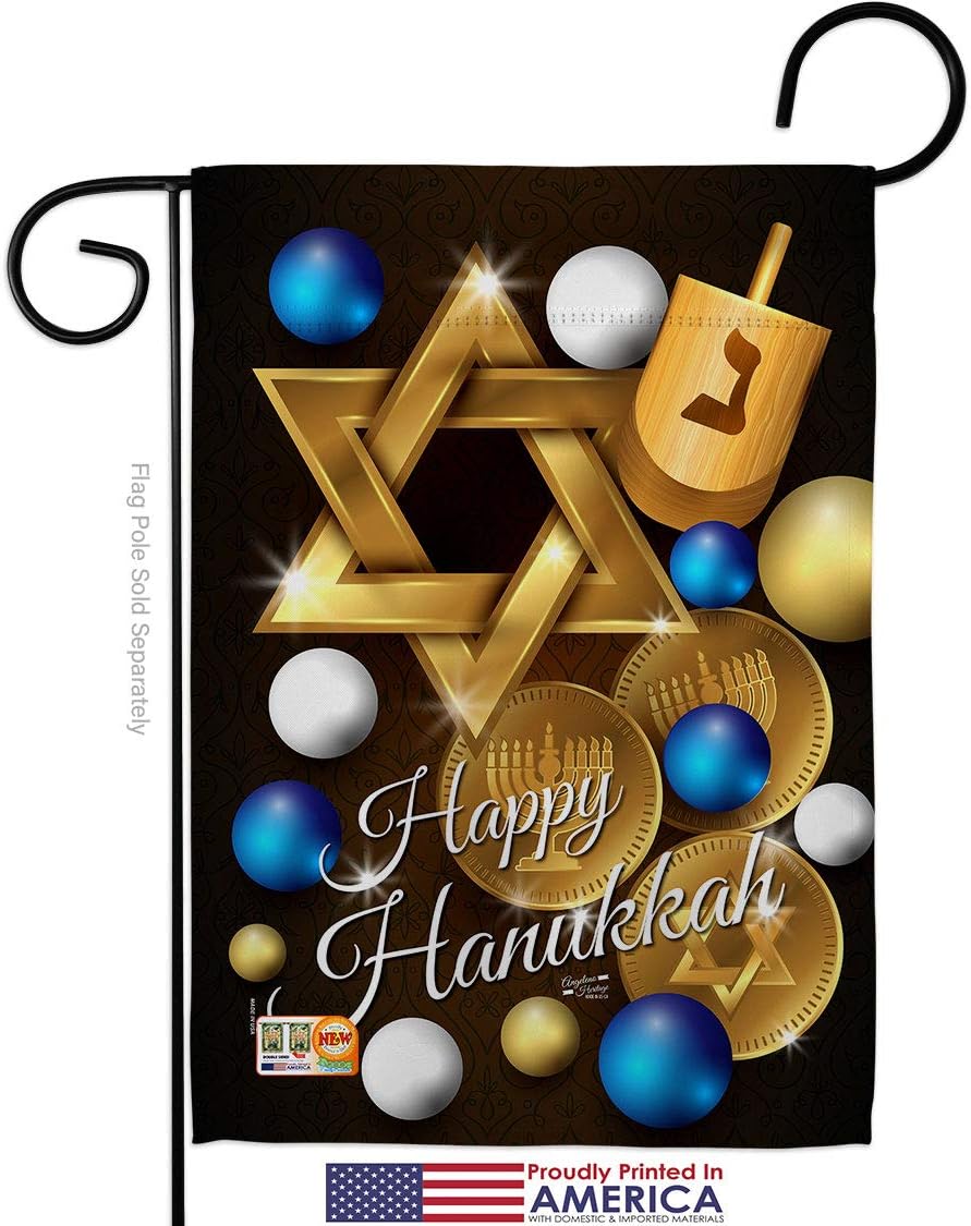 Happy Hanukkah Garden Flag Set Wall Holder Wintertime Candle Bonsai Menorah Jewish Chanukah David Small Decorative Gift Yard House Banner Made In USA 13 X 18.5
