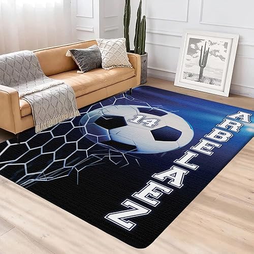 Miniatura 3 de Alfombra de fútbol personalizada con tu nombre, decoración de fútbol de 2 x 3, 3 x 5, 4 x 6, 5 x 8, alfombra impresa para cocina, sala de estar,