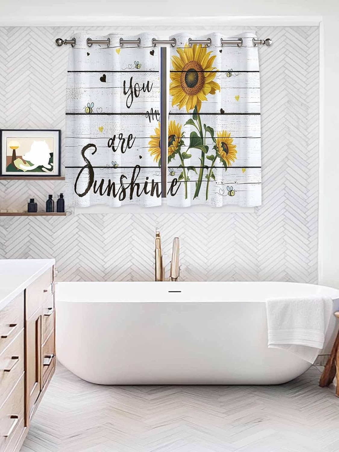 Bedroom Blackout Curtains You are My Sunshine Sunflower and Bee on Rustic Wooden Thermal Insulated Room Darkening Curtains for Living Room Grommet Blackout Window Curtains 2 Panels 40x63inch