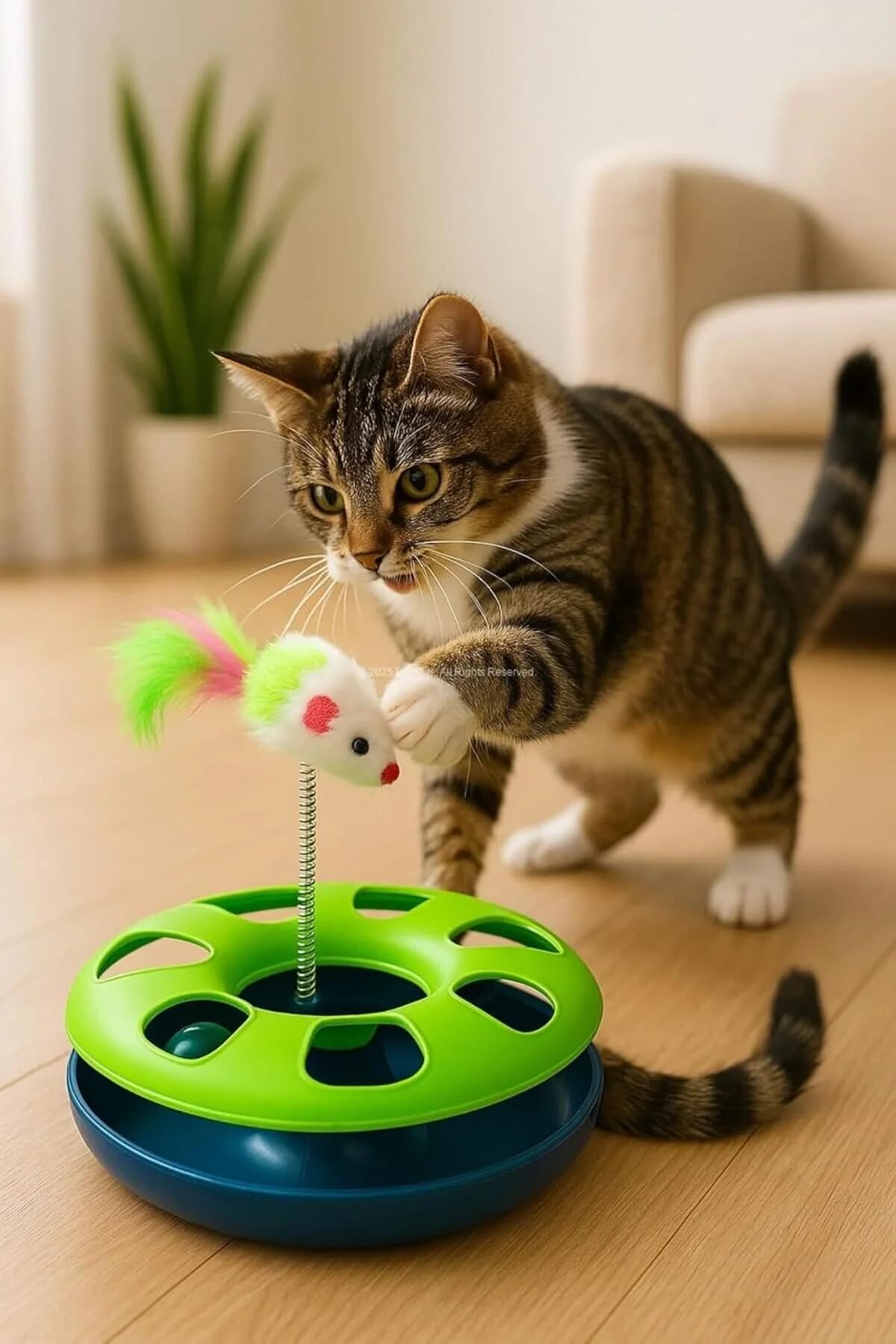 TİNEKE Çıngarak Toplu Yaylı Fareli Kedi Çember Oyuncağı Eğlence Aksesuarı Kedi Oyun Çemberi PEMBE