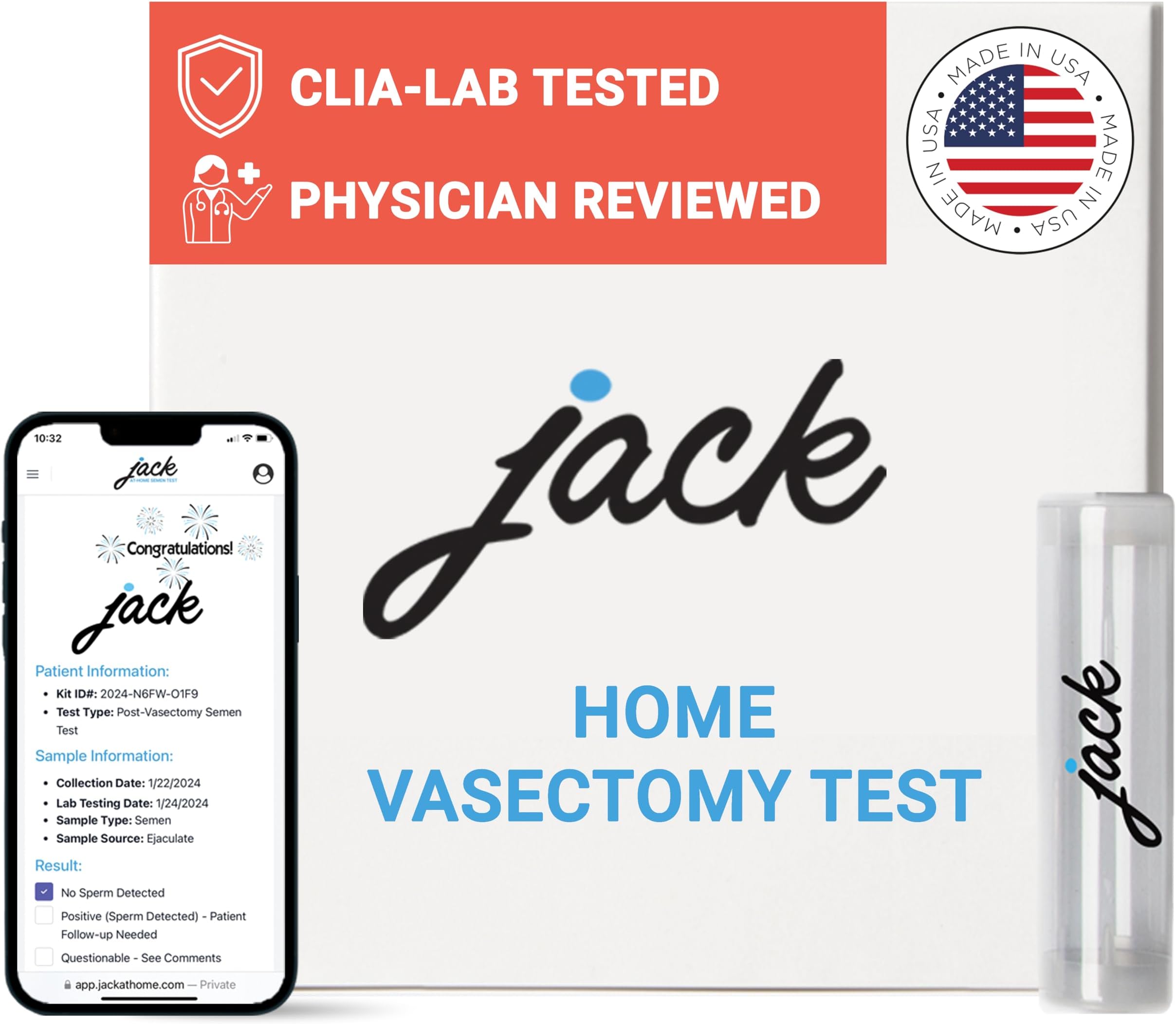 Jack at-Home Vasectomy Test Kit - Accurate Results from CLIA-Certified Lab - FSA & HSA Eligible Private and Secure Physician Reviewed Post-Vasectomy Test Results