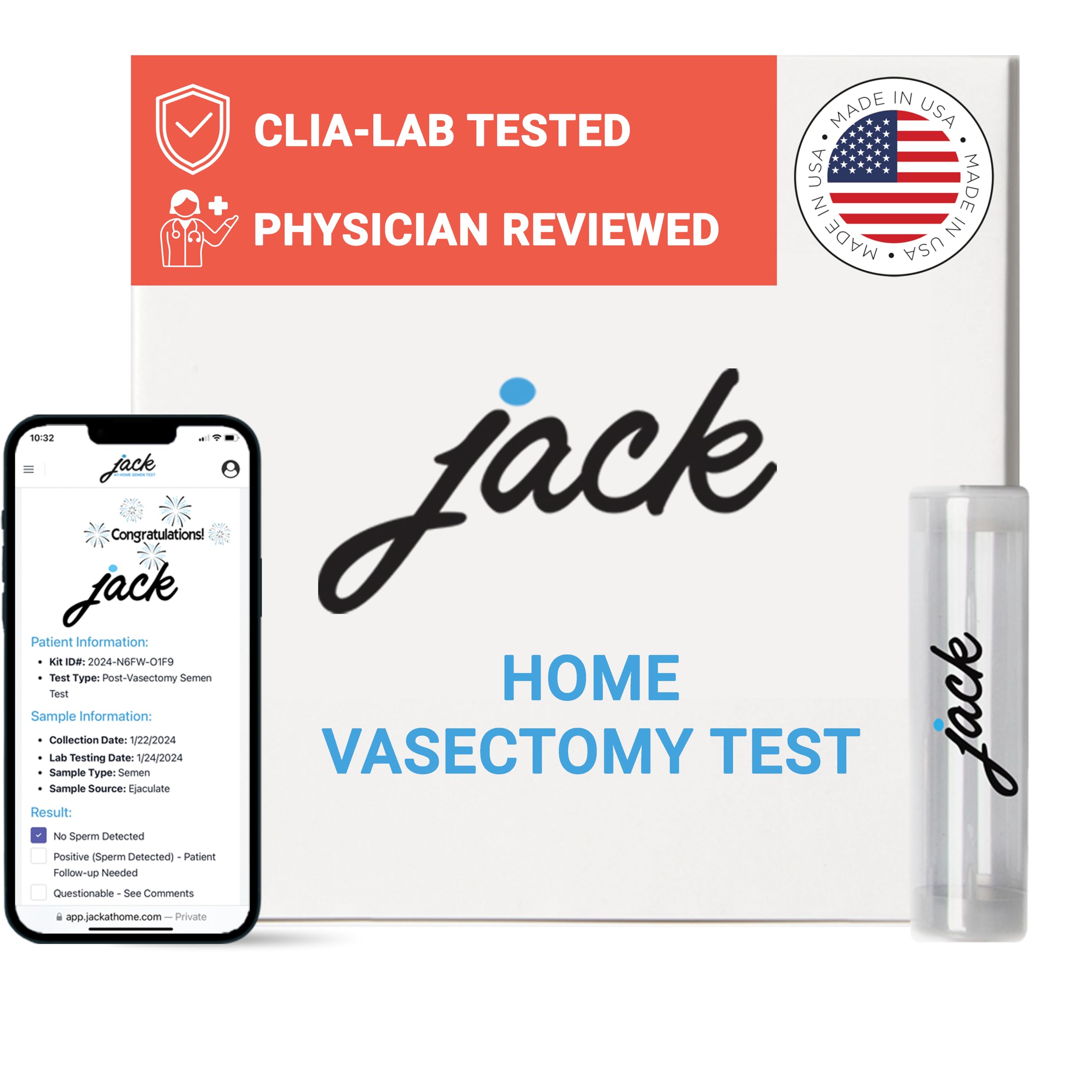 Jack at-Home Vasectomy Test Kit - Accurate Results from CLIA-Certified Lab - FSA & HSA Eligible Private and Secure Physician Reviewed Post-Vasectomy Test Results