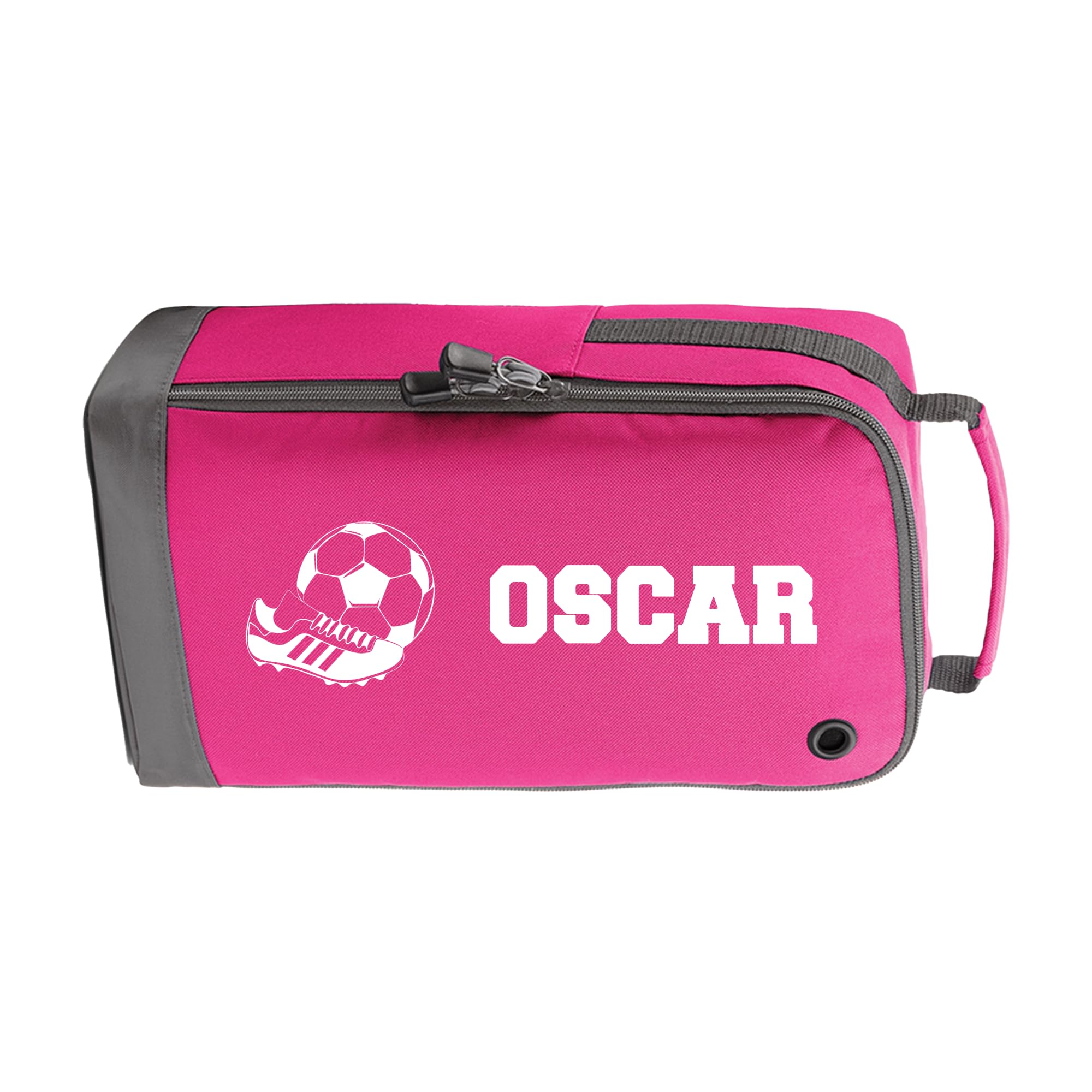 Personalised Kids Boot Bag with Custom Name - Football Boot 2 Design - Pink Shoe Bag for PE & School — image 1