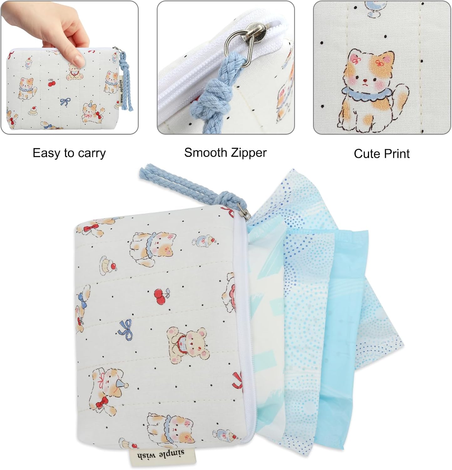 Period Bag Sanitary Pads & Tampons Storage Pouch Coin Purse (Cat) image 3