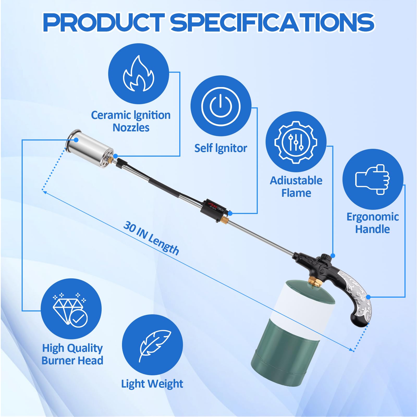 Siasky Weed Torch - Bruciatore a propano, 1.200.000 BTU, torcia a propano con pulsante di accensione, per erbacce, scioglimento della neve, asfalto, giardino, tetto, kit per esterni