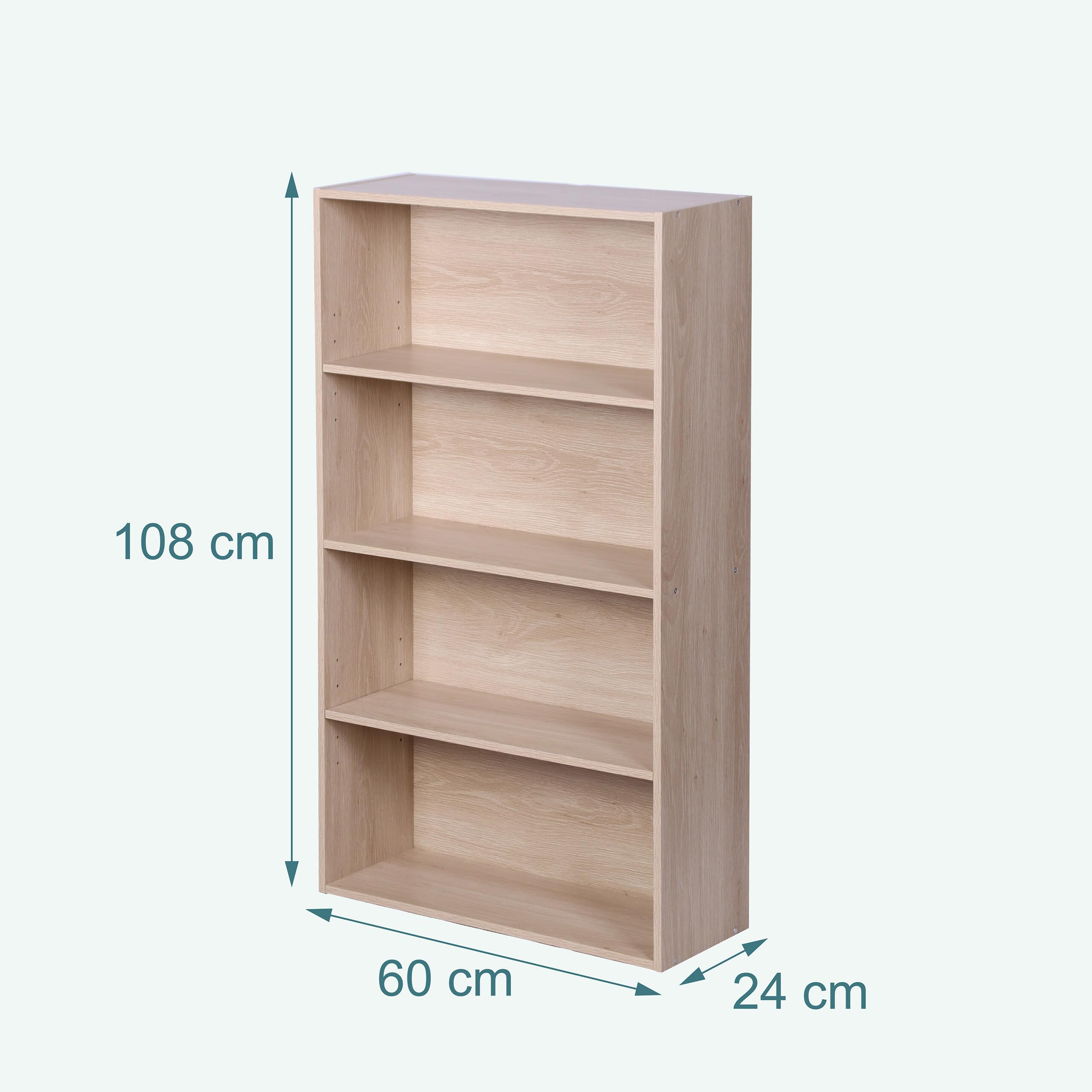 Relaxdays Étagère, H x L x P : 108 x 60 x 24 cm, 4 tablettes réglables, bibliothèque pour Salon, chêne