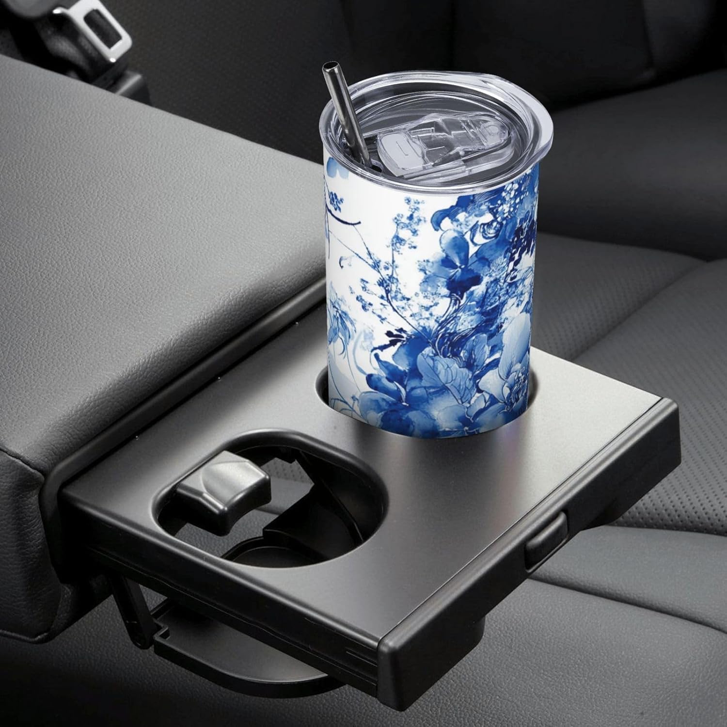 Chinoiserie Blue and White Floral Skinny Tumblers Splash-Proof Lid 20 oz with Metal Straw Travel Coffee Mug,Floral Tumbler Water Bottle Wine Cups,Unique Gifts for Her,Bridesmaids,Friends,Sisters,Mom - Image 2